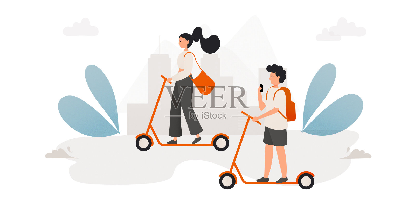 电动自行车的概念。平面风格符号矢量插图插画图片素材