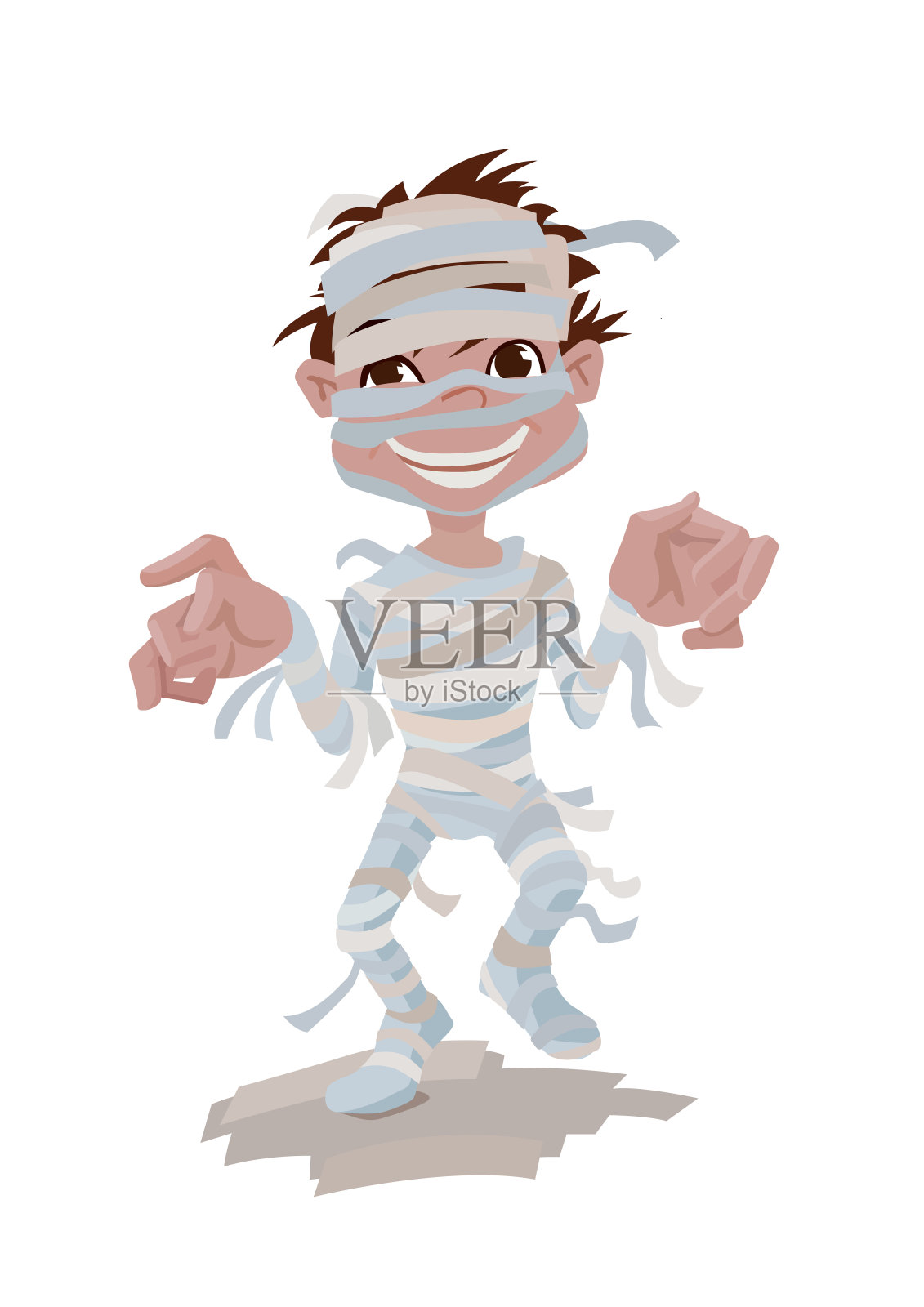 万圣节木乃伊服装男孩插画图片素材