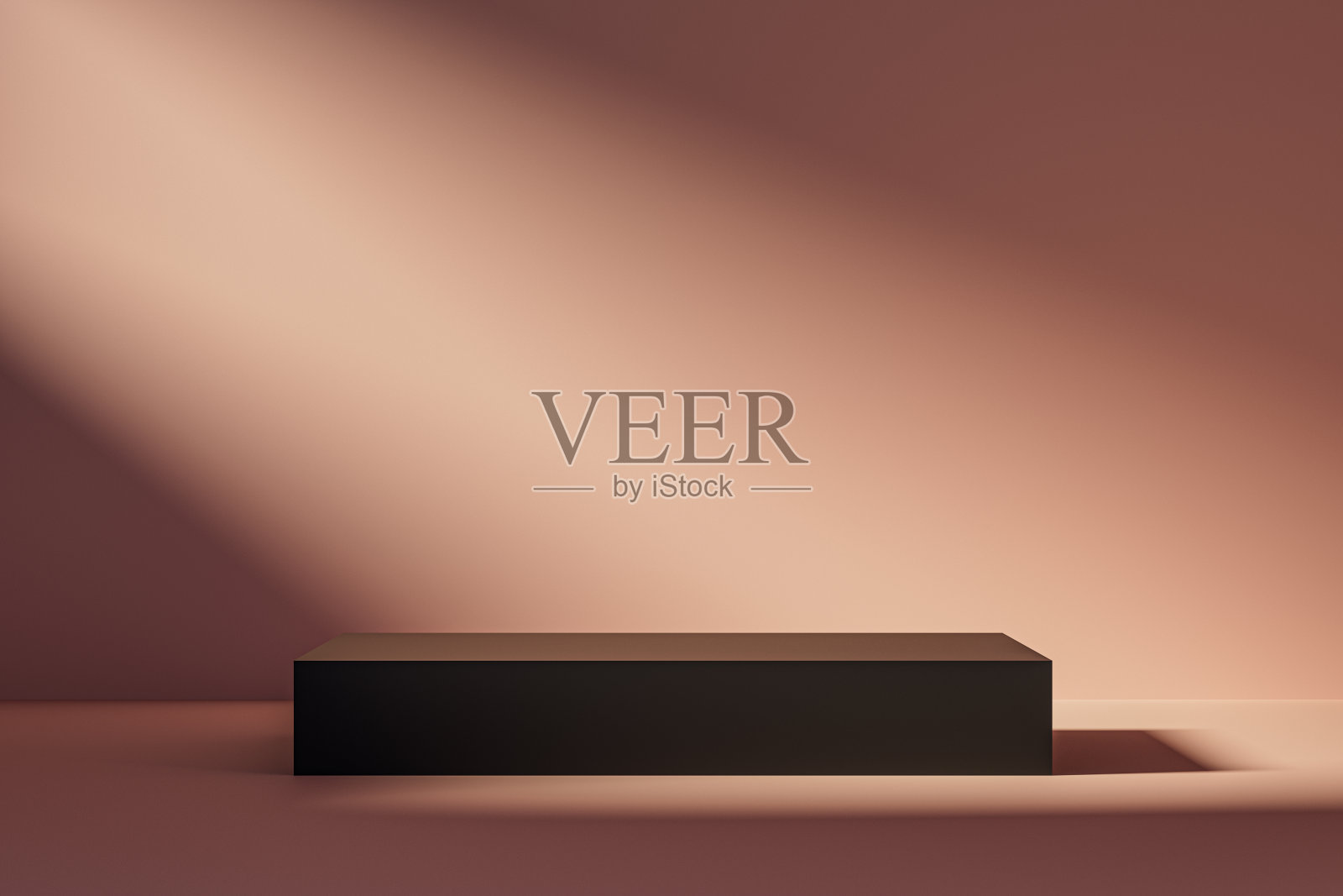 3d演示黑色基座或台座在粉红色的背景下被阳光照亮照片摄影图片