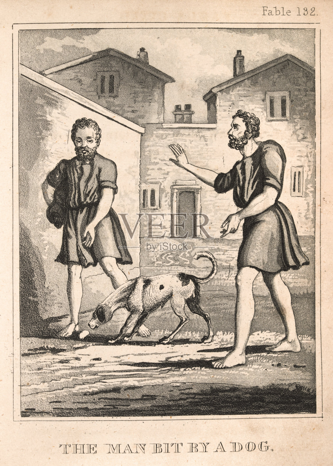《被狗咬的人》、《伊索寓言》或《伊索寓言》插画图片素材