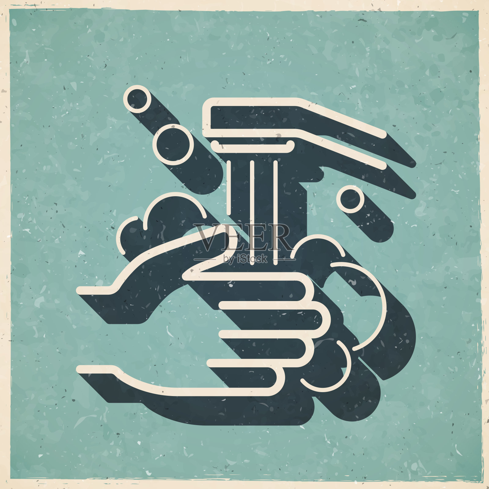 用肥皂和水洗手。复古风格的图标-旧的纹理纸插画图片素材