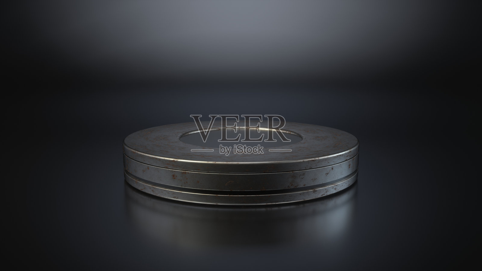 现代灰色和银色金属基座空空间背景- 3D插图照片摄影图片