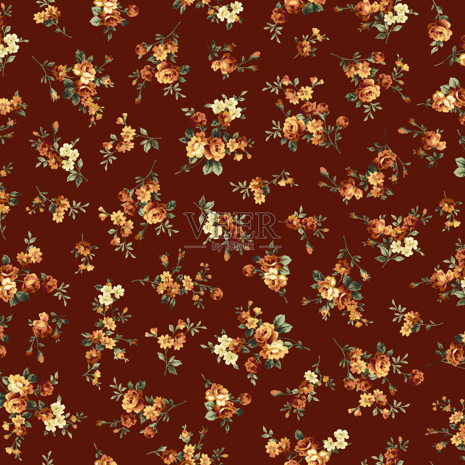 一个老式的玫瑰花图案非常适合纺织品，插画图片素材