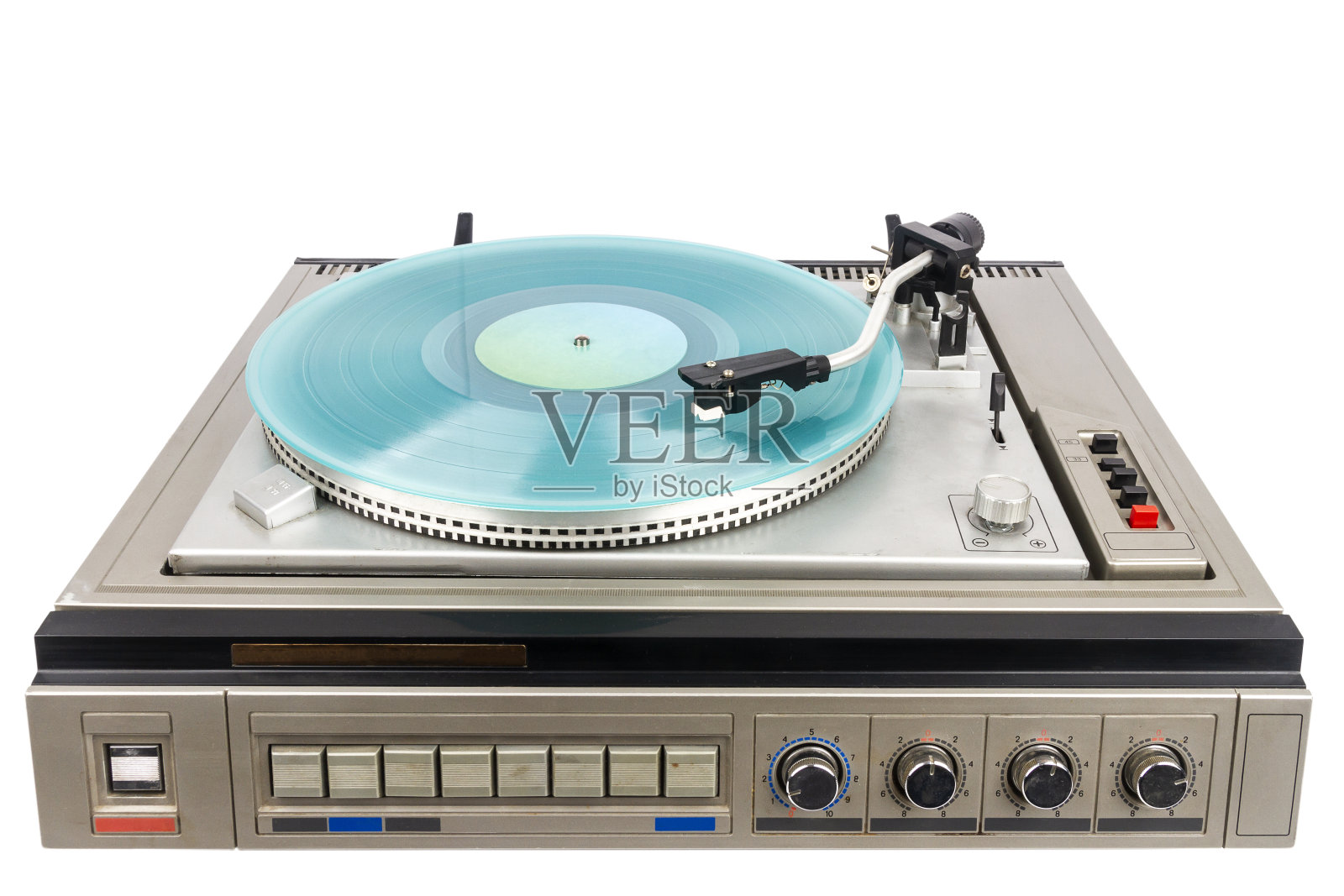 带有绿松石黑胶的老式唱盘唱机照片摄影图片