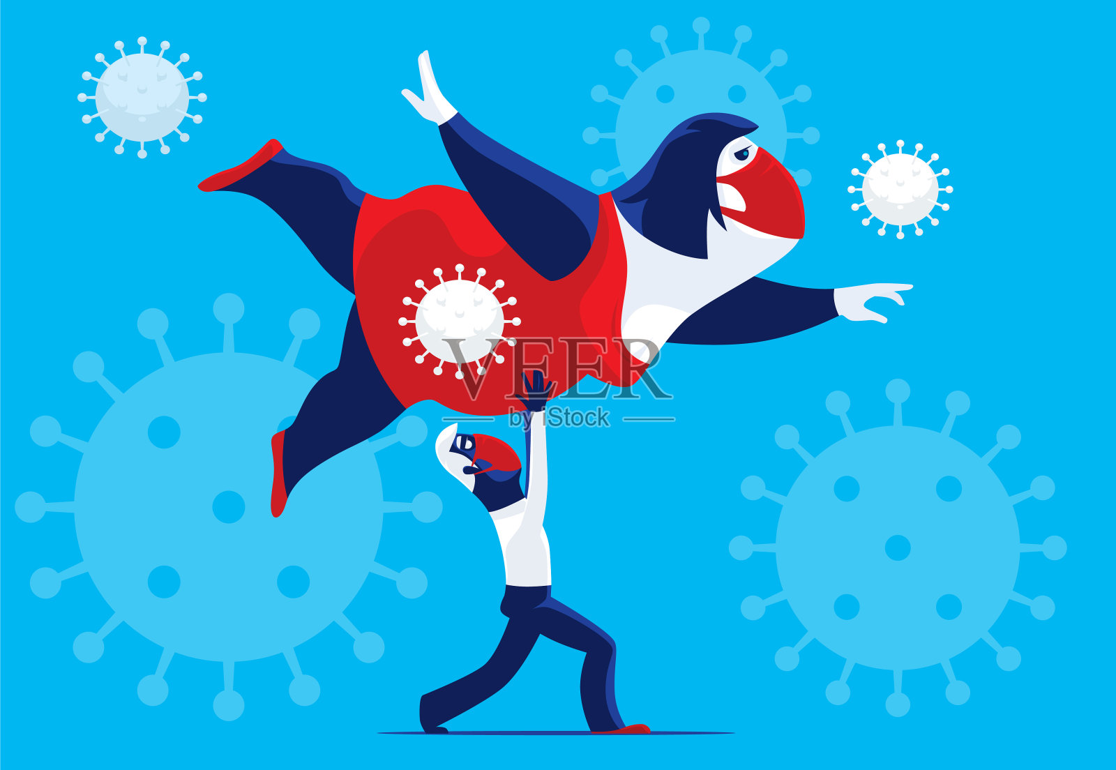 戴面具的情侣与病毒共舞插画图片素材