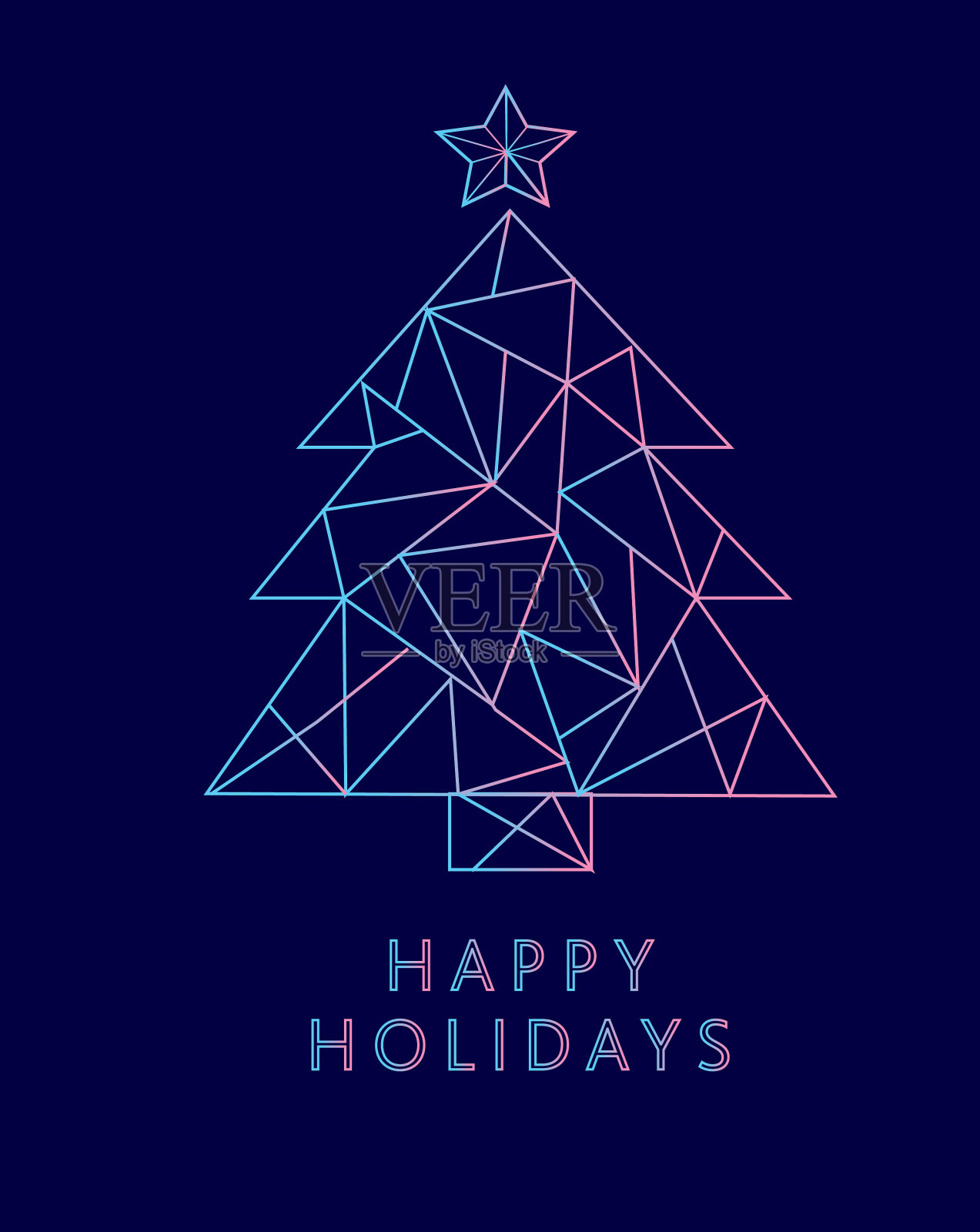 快乐节日贺卡平面设计圣诞树模板与几何形状和简单的图标