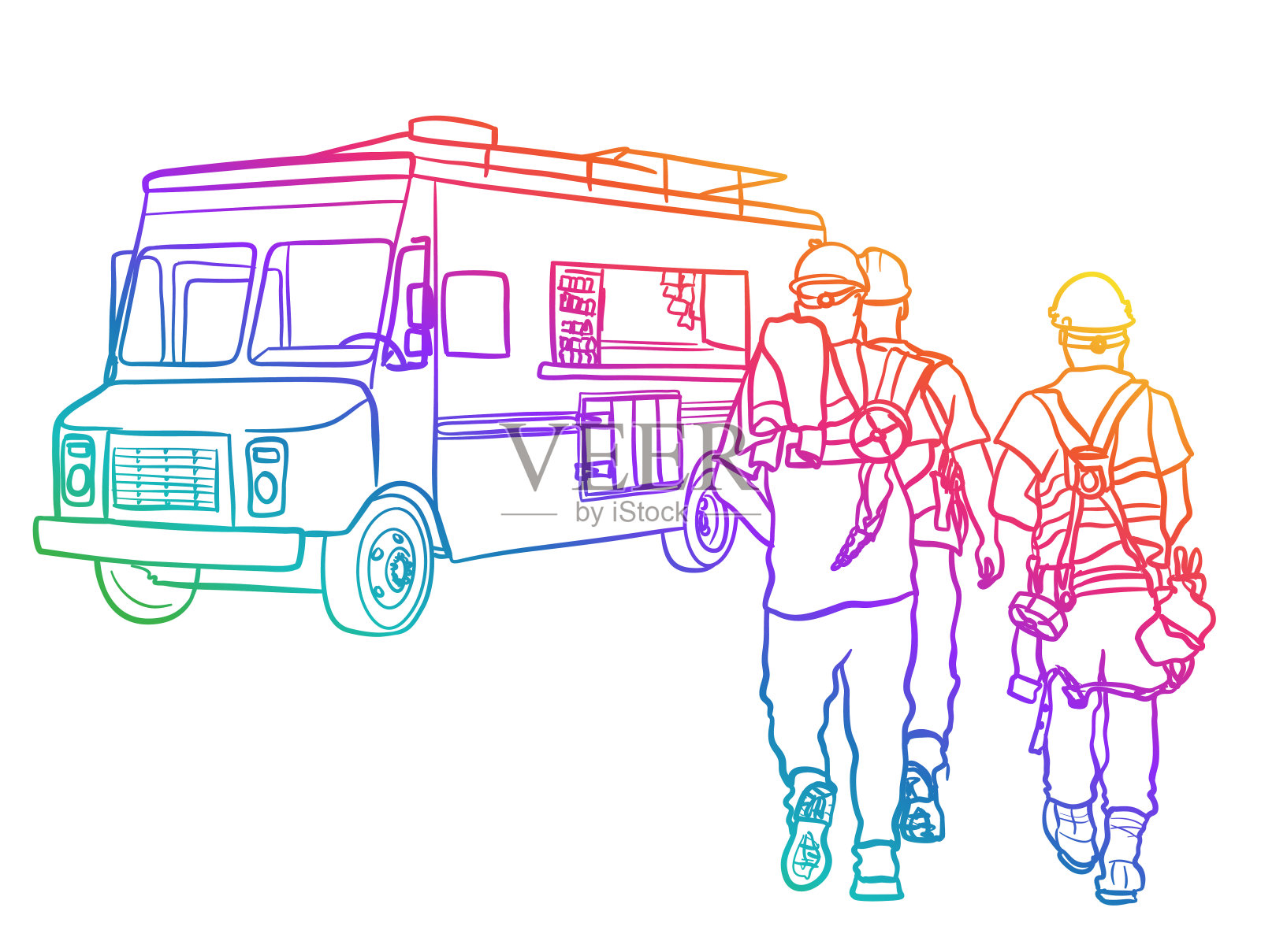 美食车建设彩虹插画图片素材