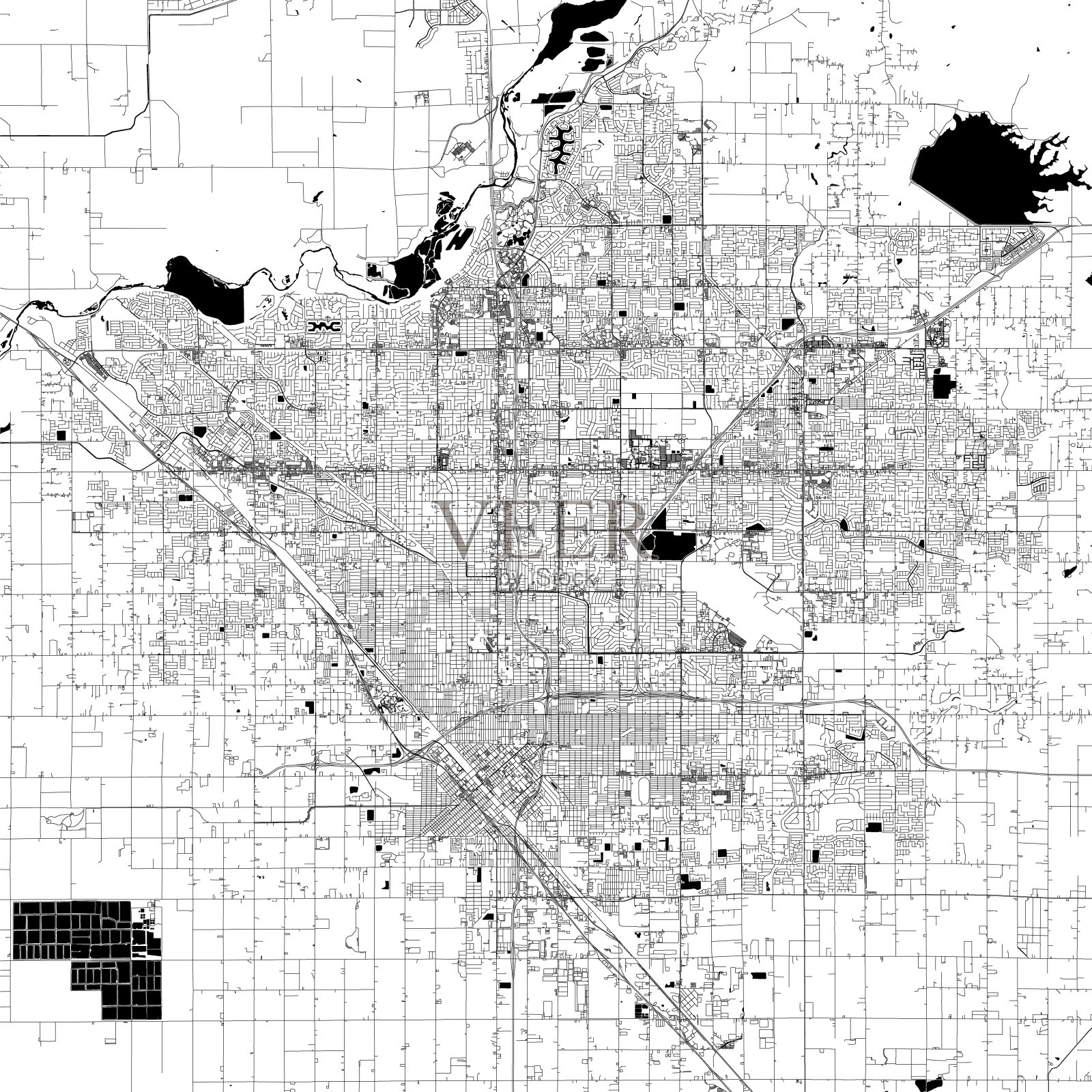 弗雷斯诺，美国加州矢量地图插画图片素材