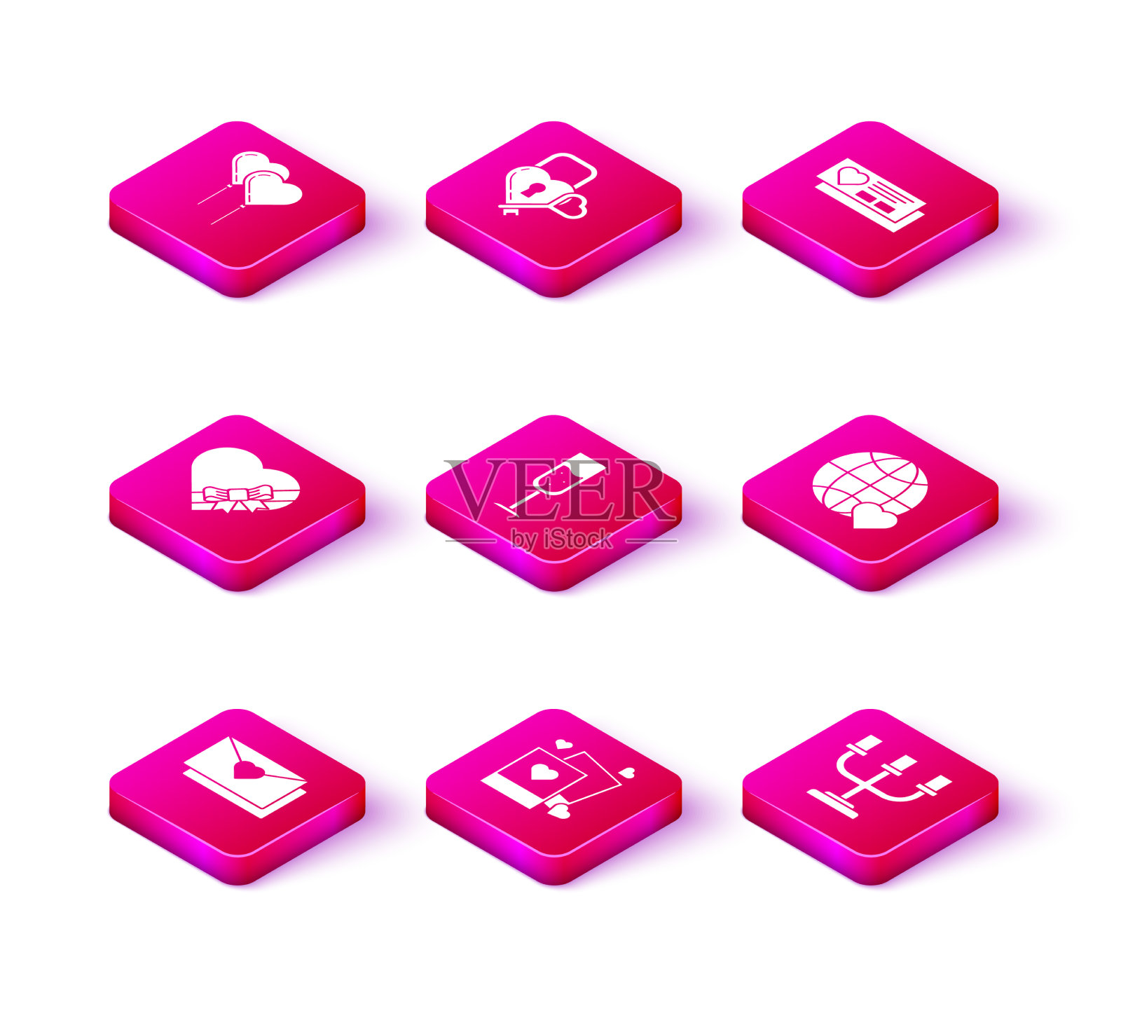 在信封里放上两张情人节爱心的空白图标素材