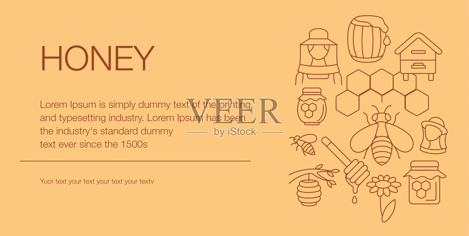 蜂蜜网横幅组成图标可编辑的笔画插画图片素材