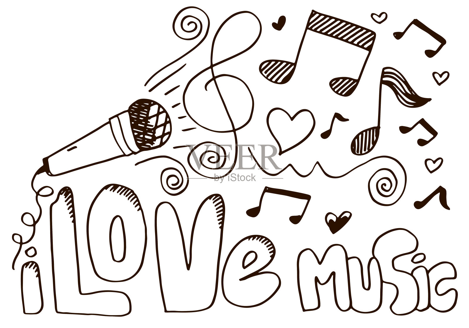 音乐背景手绘音乐集插图。插图的音乐形象，设计理念。插画图片素材