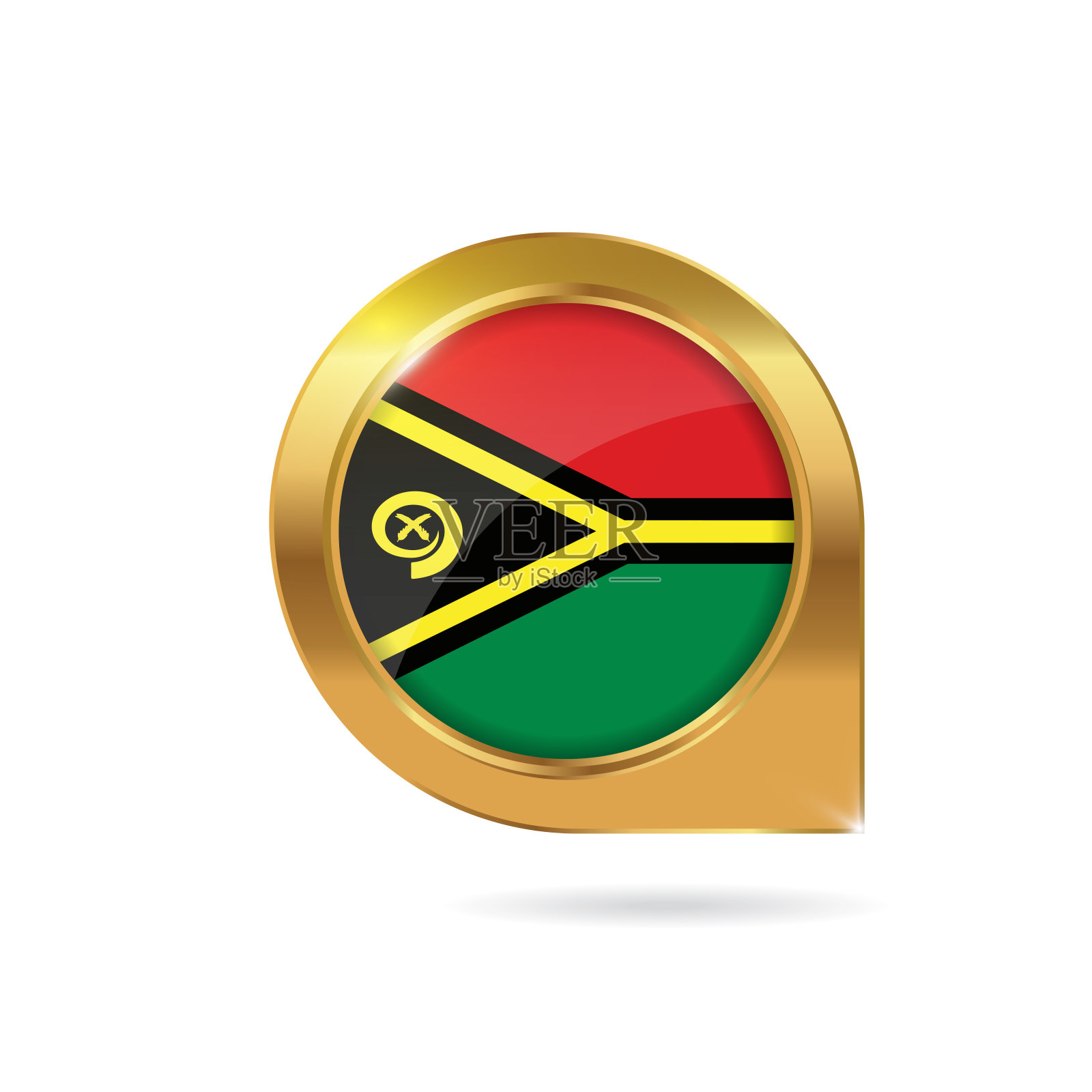 瓦努阿图国旗定位地图图钉，带图标国家金色边框指针插画图片素材