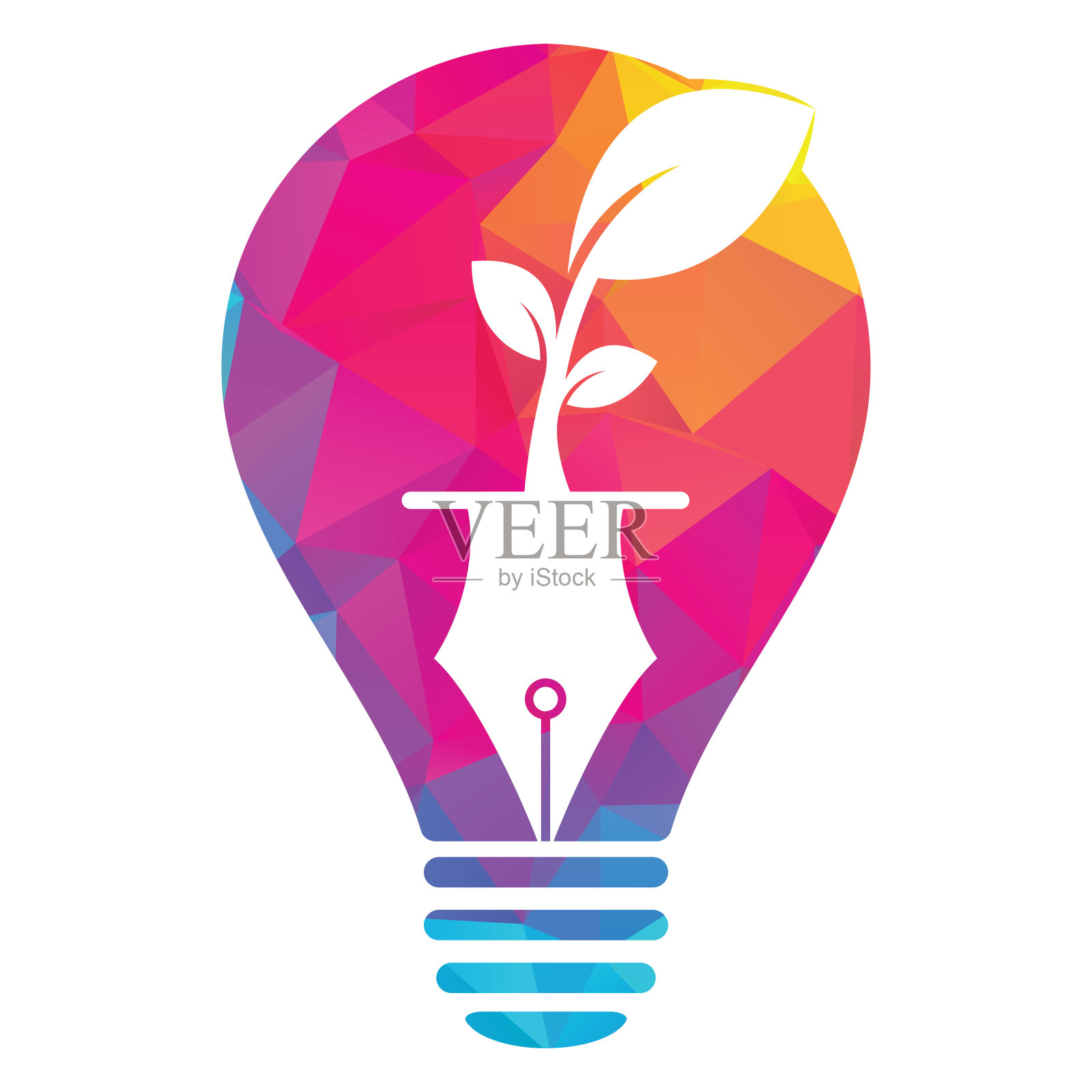 叶子和笔尖形状的概念标志设计。插画图片素材