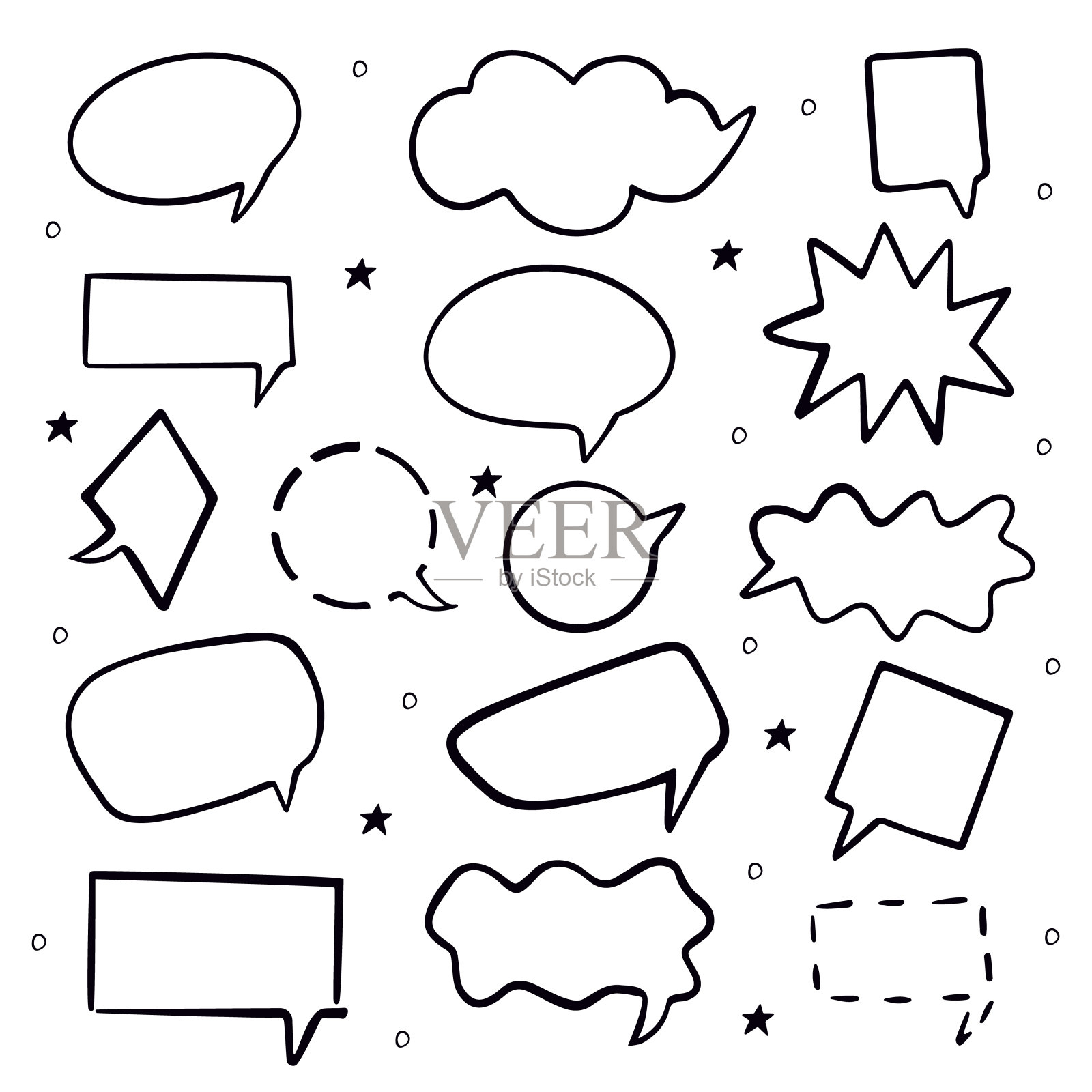 收集手绘素描演讲气泡。对话空云涂鸦风格。矢量图插画图片素材