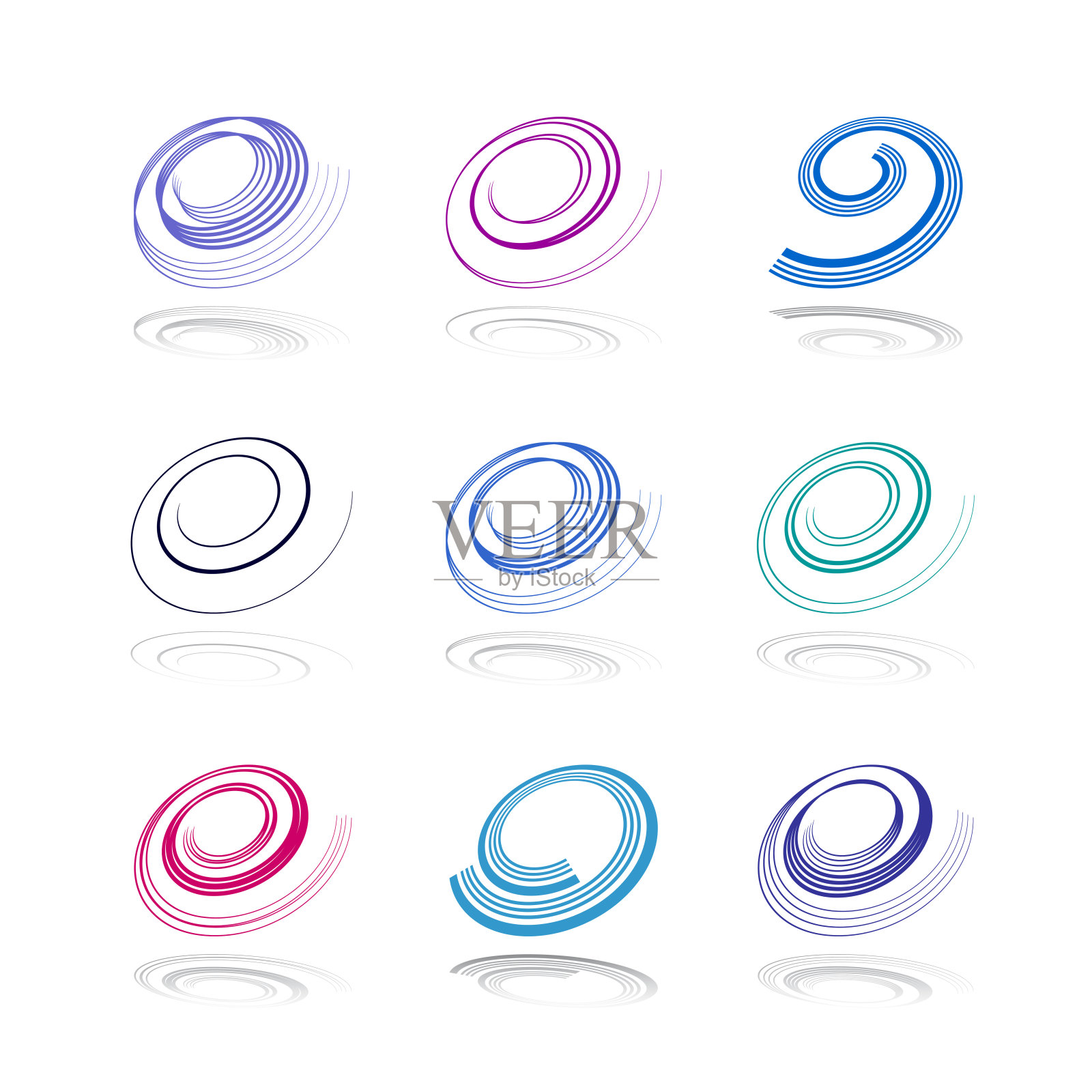 螺旋设计元素集。抽象旋转图标。插画图片素材