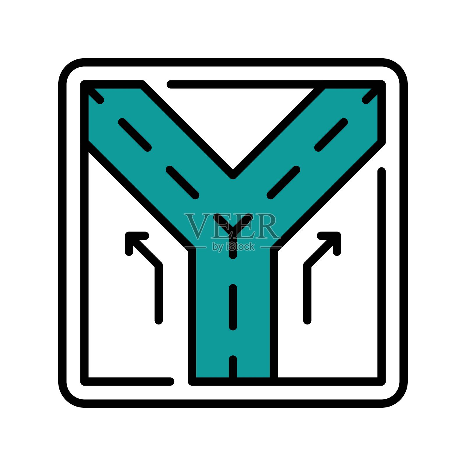 Y交叉填充轮廓图标设计插图。地图和导航符号在白色背景EPS 10文件插画图片素材