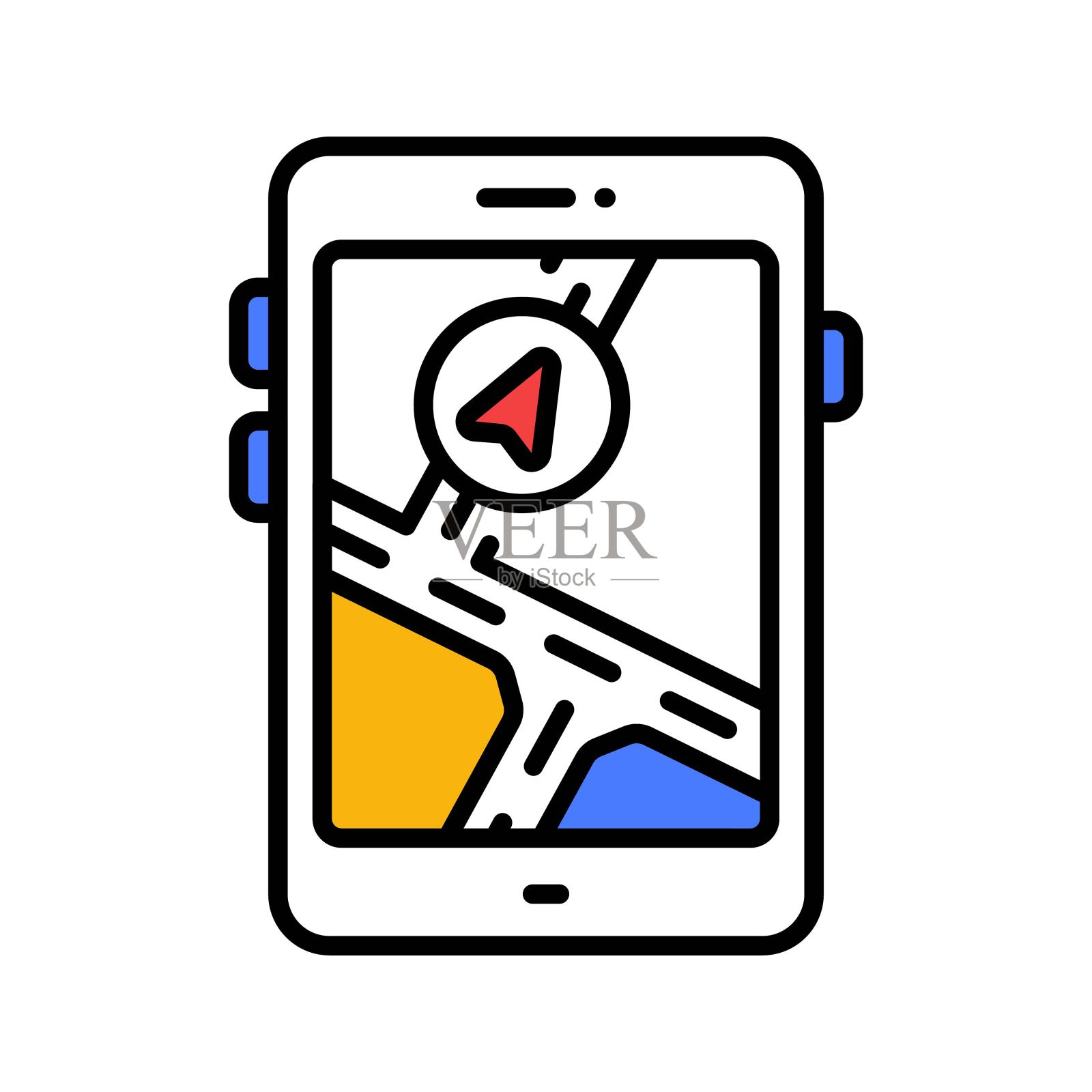 移动方向填充轮廓图标设计插图。地图和导航符号在白色背景EPS 10文件插画图片素材