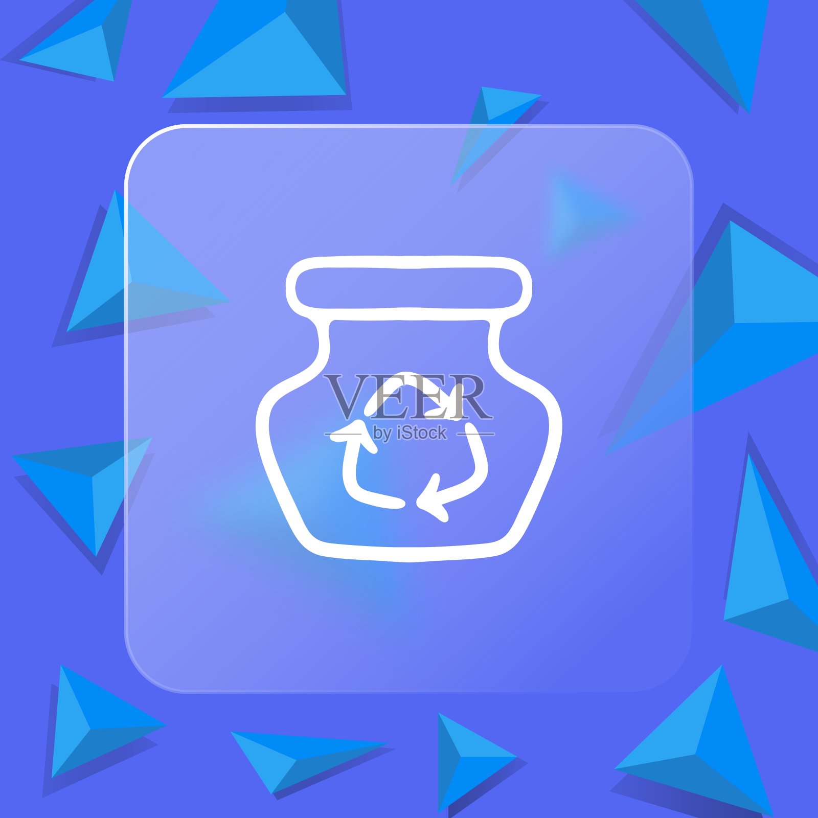 收集代表废物回收的矢量图标。回收标志，废物管理。Glassmorphism风格。矢量线图标插画图片素材