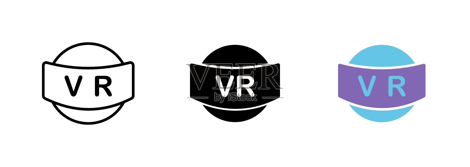 代表虚拟现实世界的圆形符号，描绘了沉浸式体验的无限可能性。矢量集的图标在线，黑色和彩色风格隔离。插画图片素材