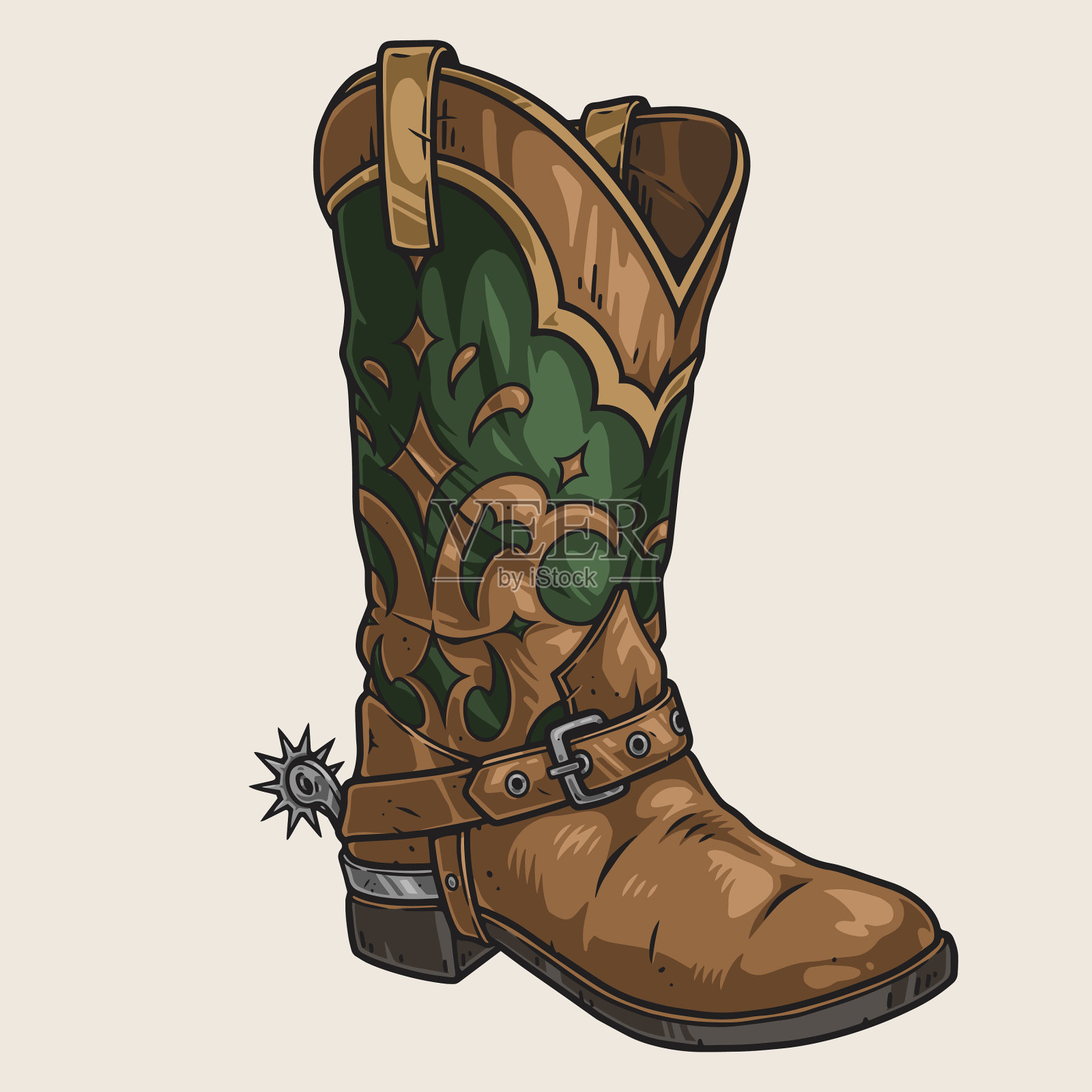 牛仔靴上五颜六色的复古标签插画图片素材