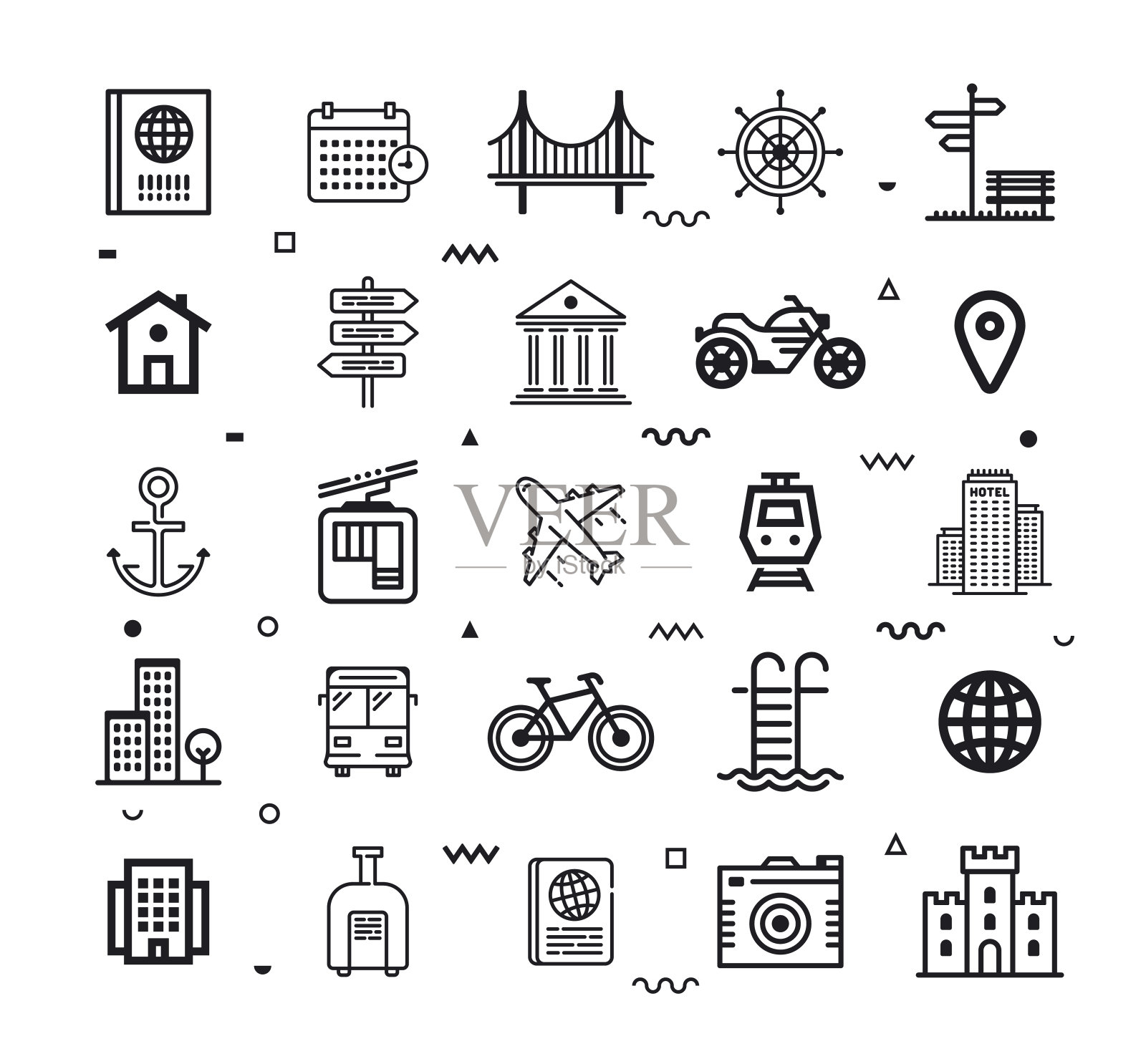 旅行社和旅游运营商线风格矢量图标集插画图片素材