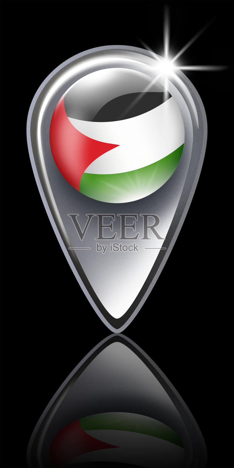 巴勒斯坦按钮地图指针与巴勒斯坦国旗孤立在黑色插画图片素材