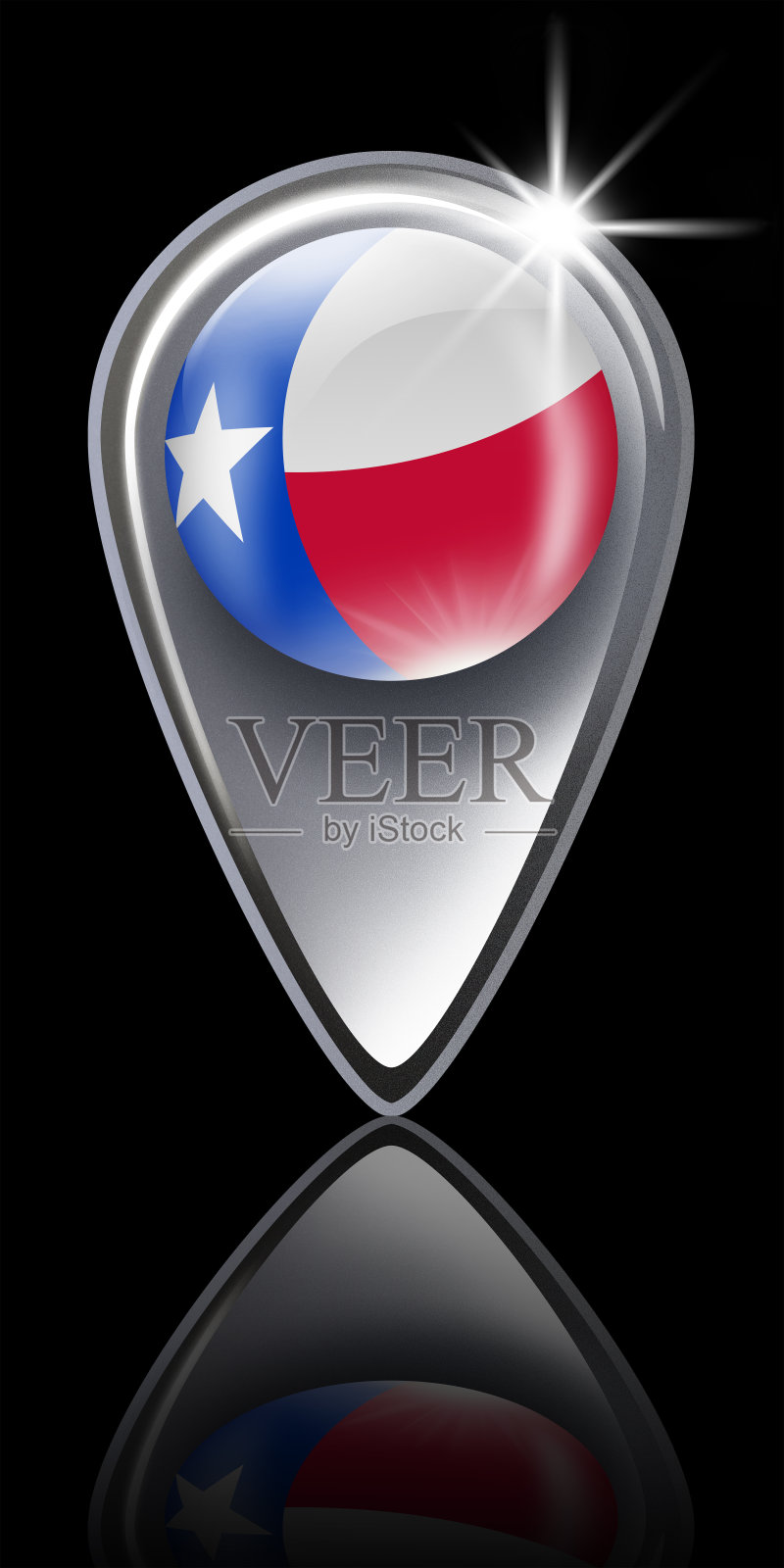 德克萨斯州按钮地图指针与旗帜隔离在黑色插画图片素材