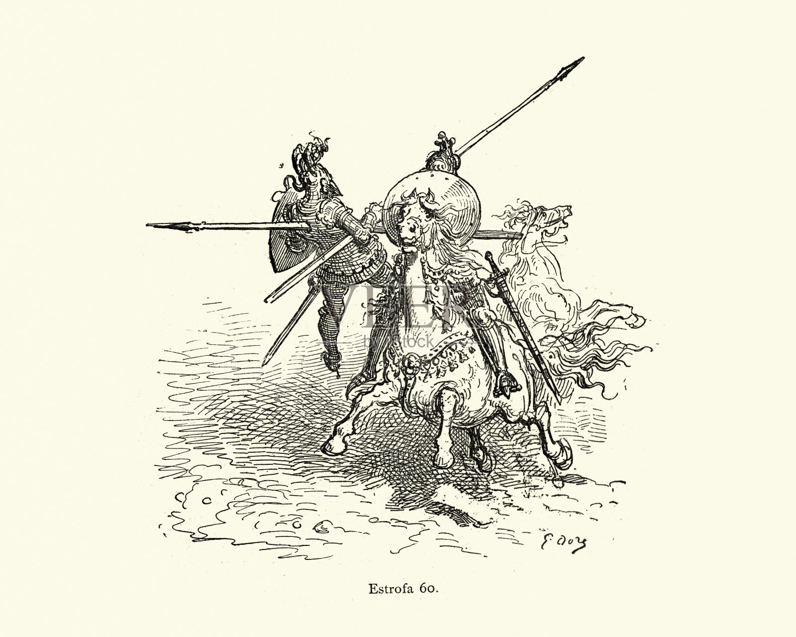 骑士在一场格斗中比武。奥兰多插画图片素材