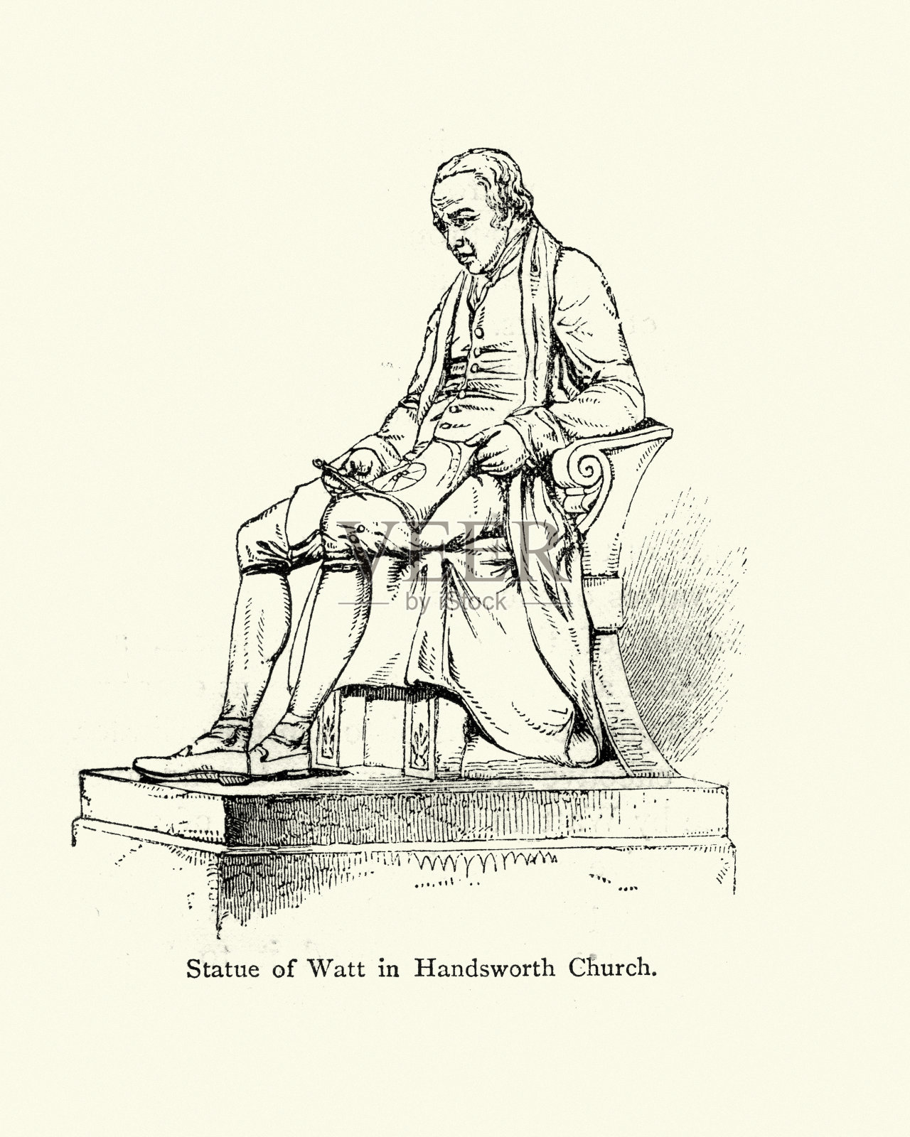 汉兹沃斯教堂的詹姆斯·瓦特雕像插画图片素材