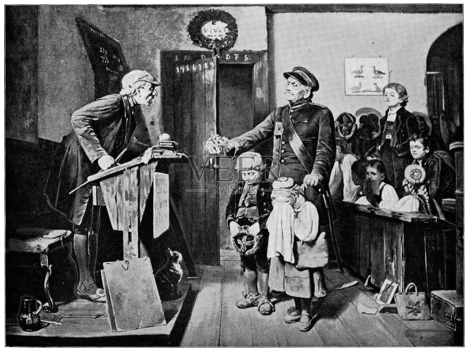 弗里茨·桑德兰的《在法官面前》——19世纪插画图片素材