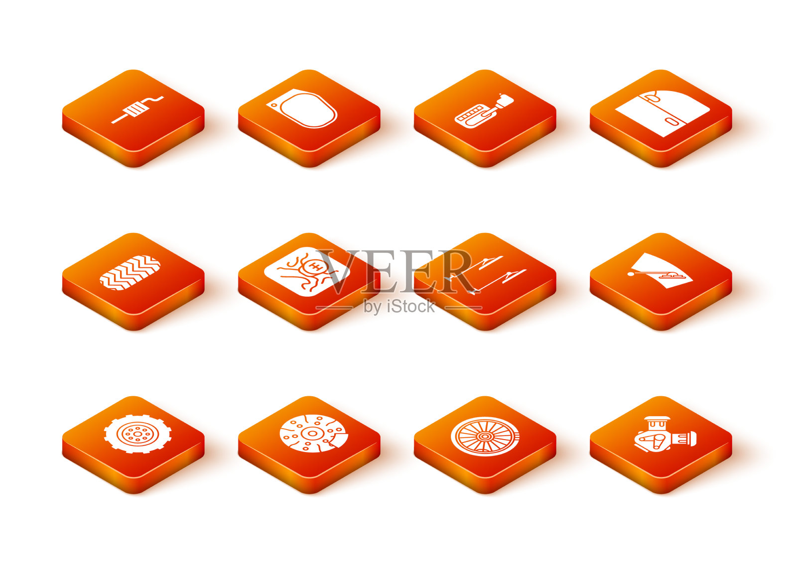 用卡尺轮胎齿轮设置汽车车轮制动盘图标素材