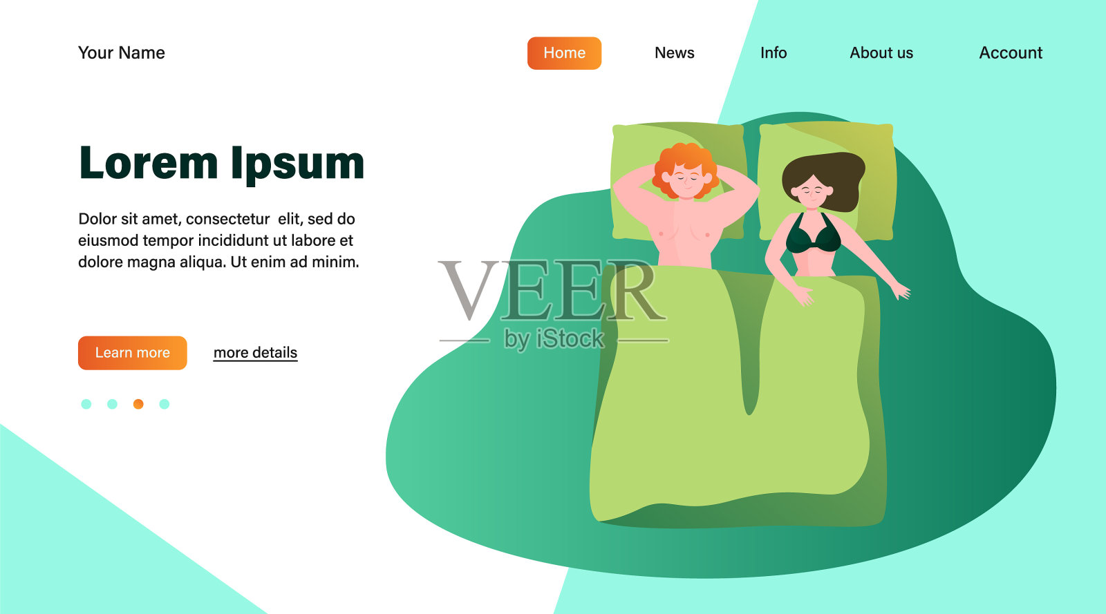 幸福的情侣睡在一起插画图片素材