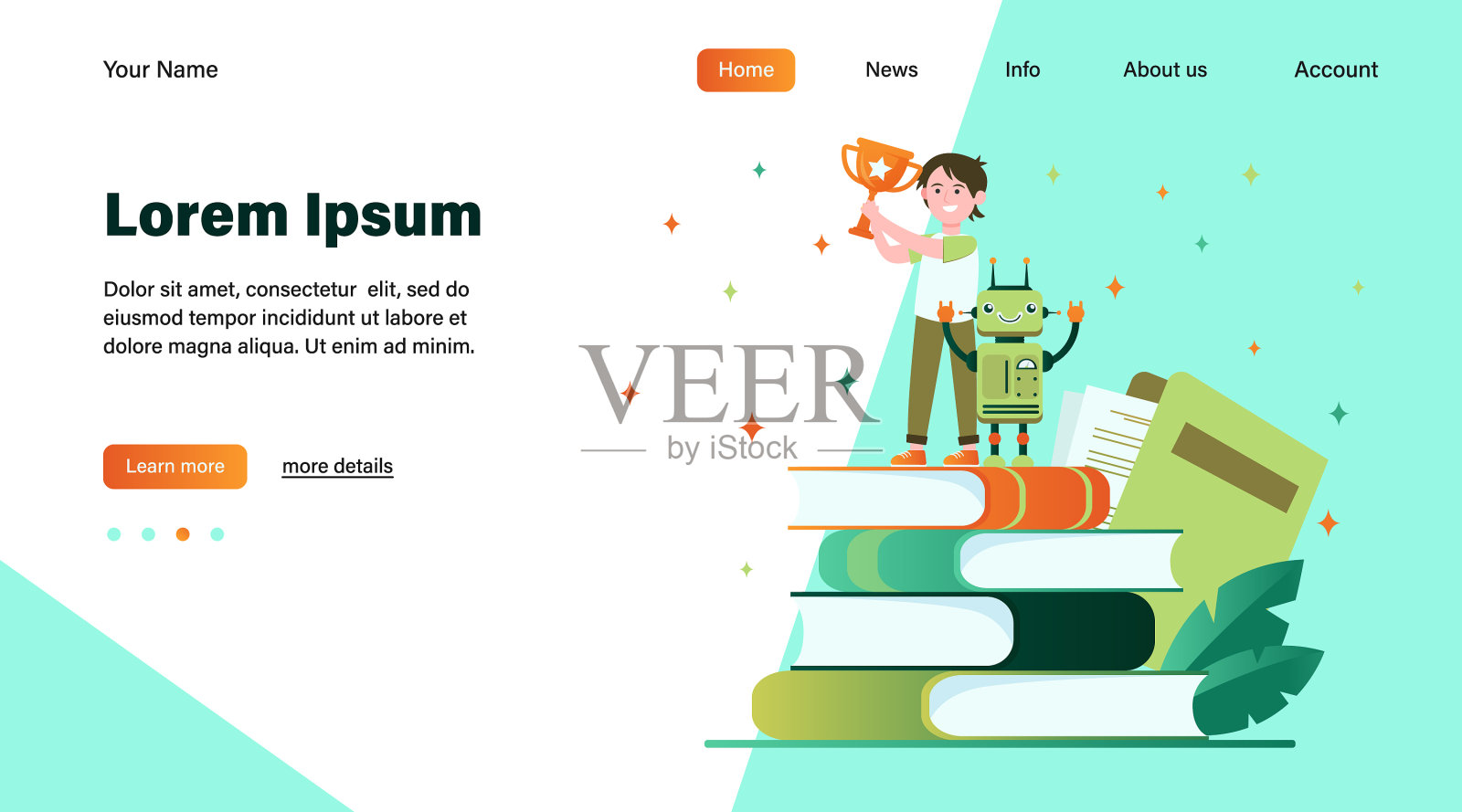 快乐男孩赢得机器人金杯插画图片素材