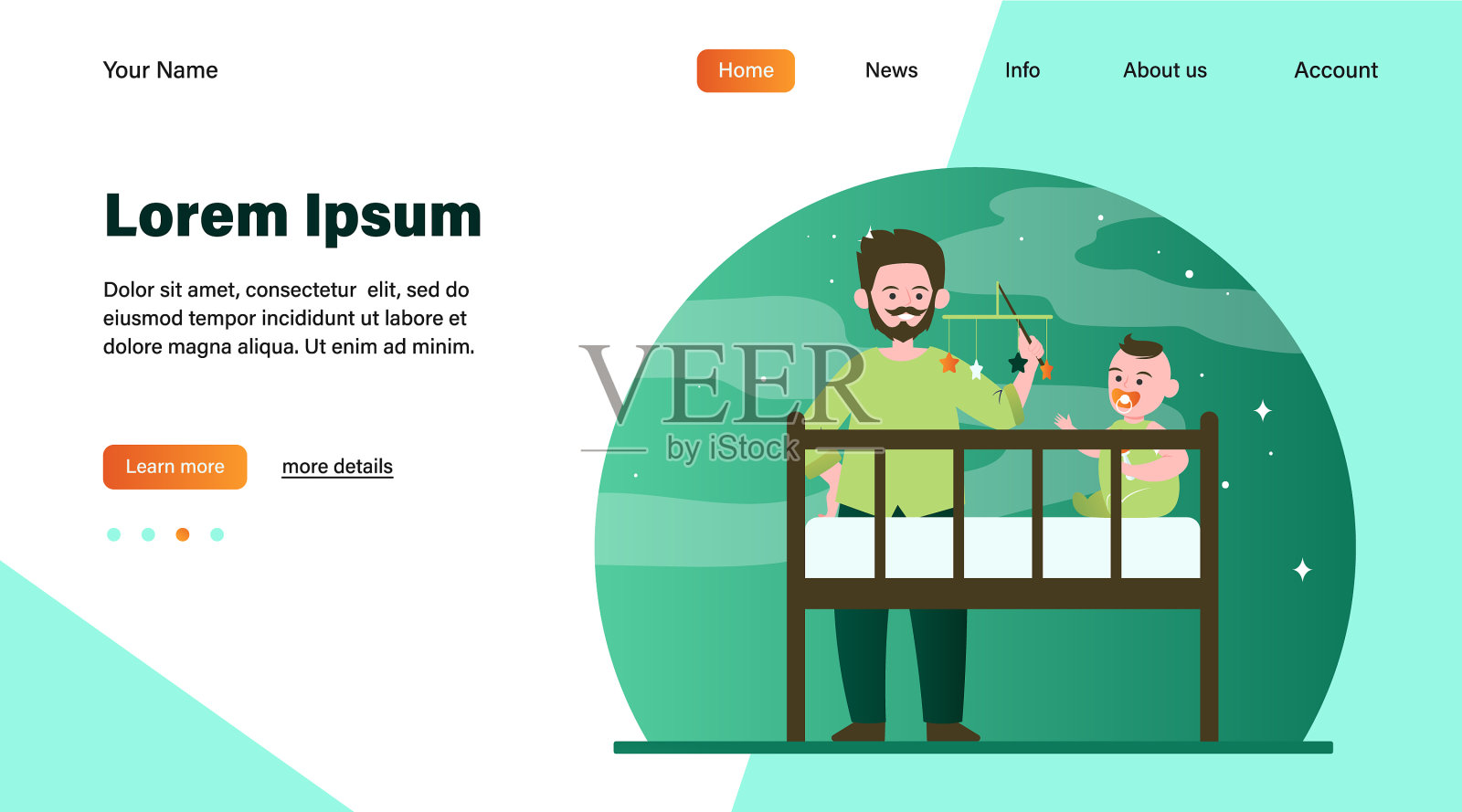 新爸爸在婴儿床里和孩子玩耍插画图片素材