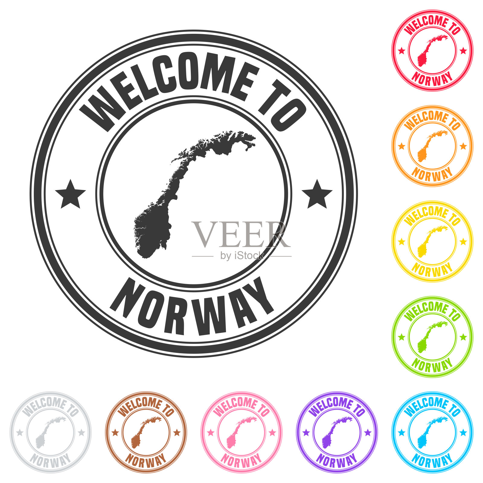 欢迎来到挪威邮票-白底彩色徽章插画图片素材