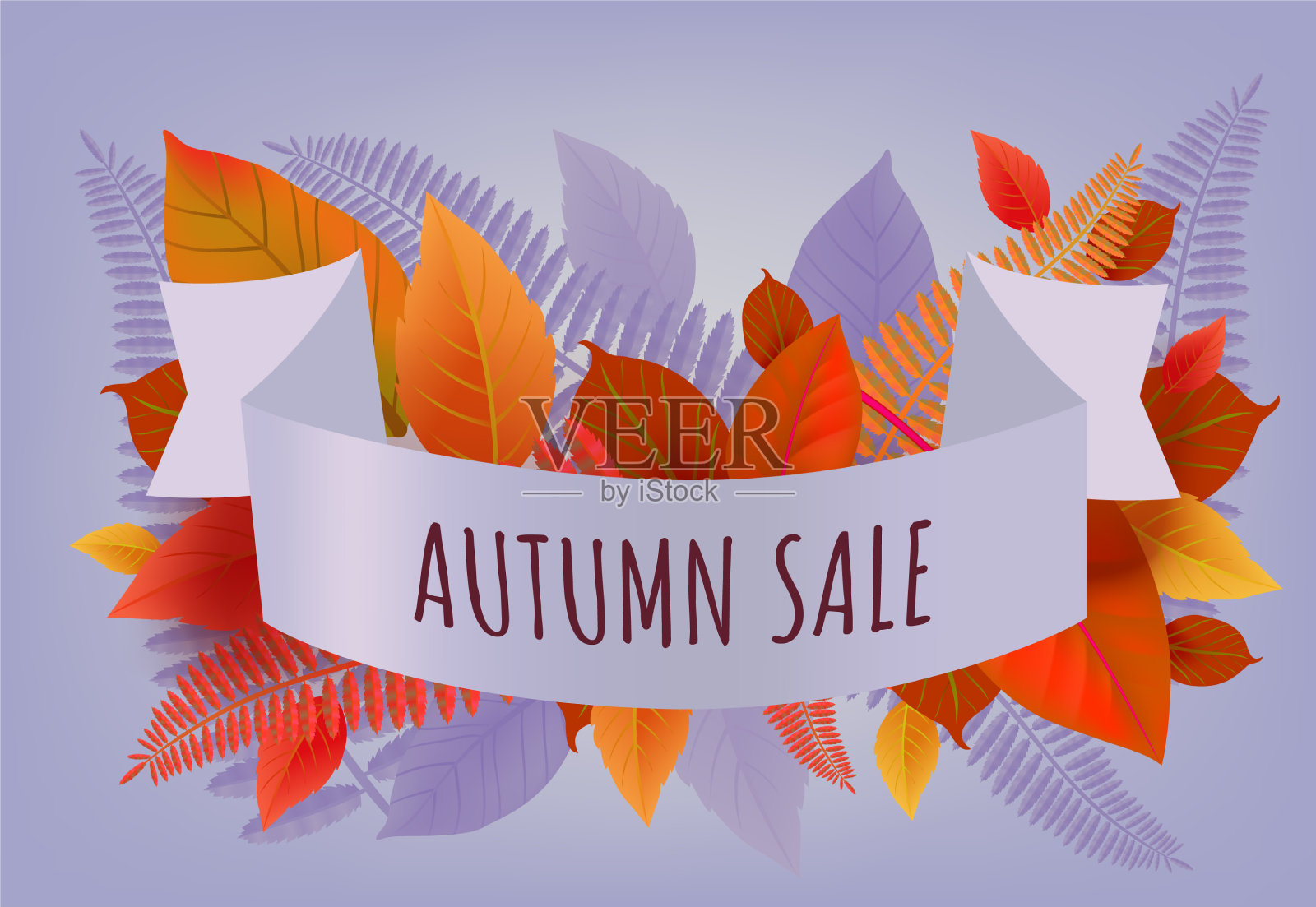 秋季销售字母与橙色和紫色插画图片素材