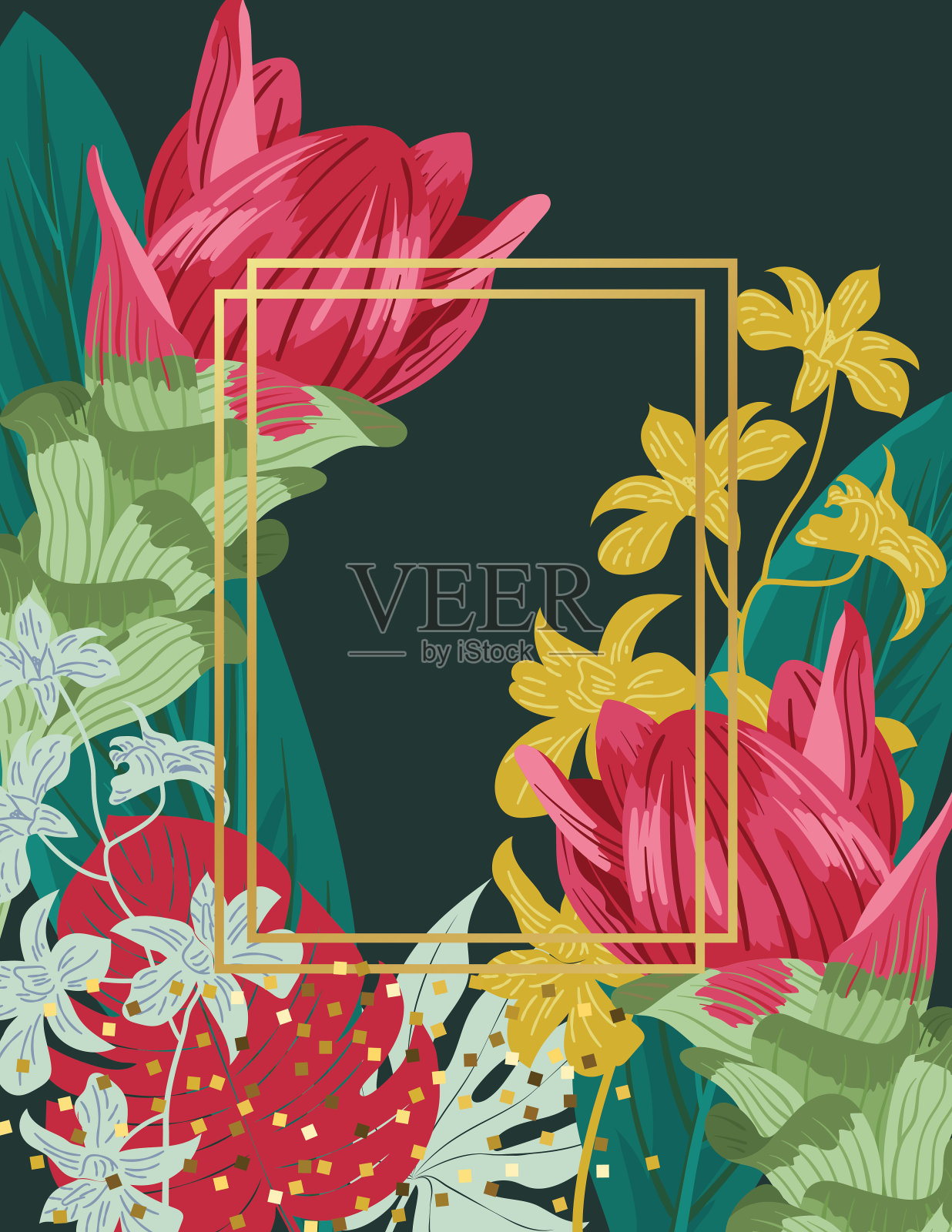 姜黄植物花与热带叶插画图片素材