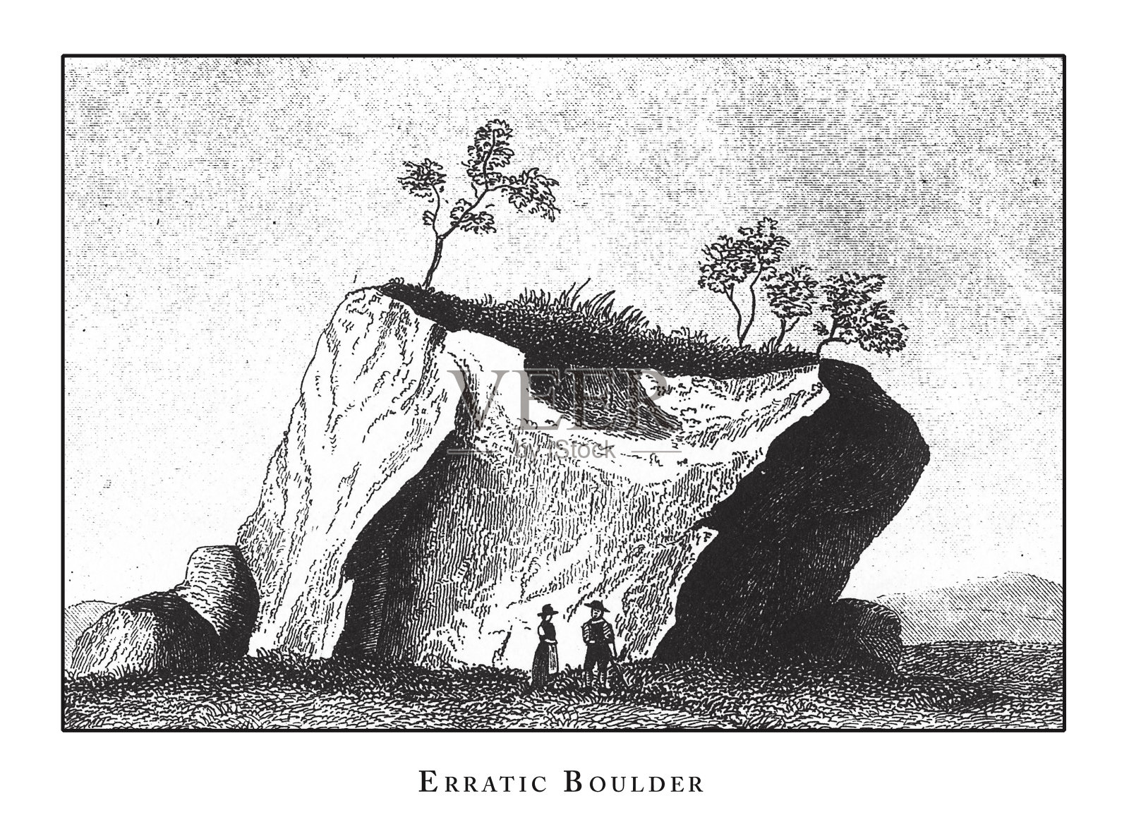 古怪的巨石，特殊的地质版画古董插图，1851年出版设计元素图片
