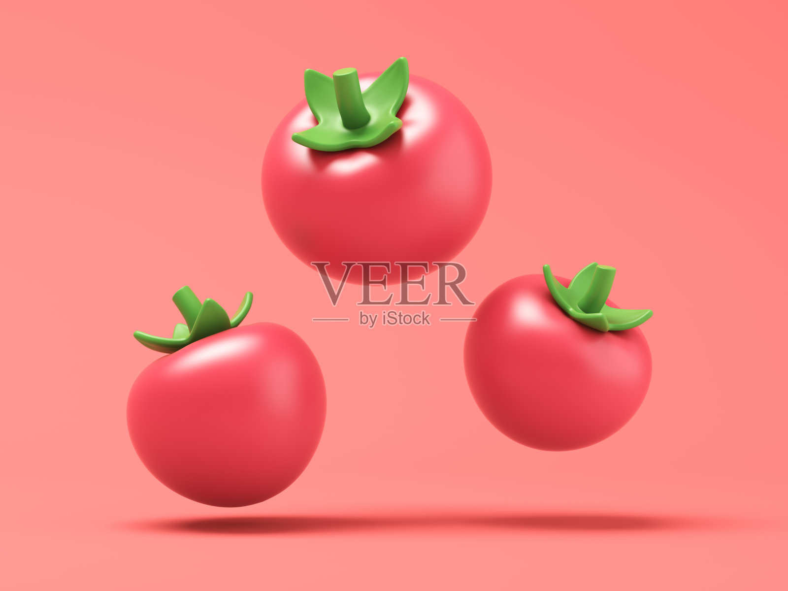 红色背景上三个成熟的西红柿照片摄影图片