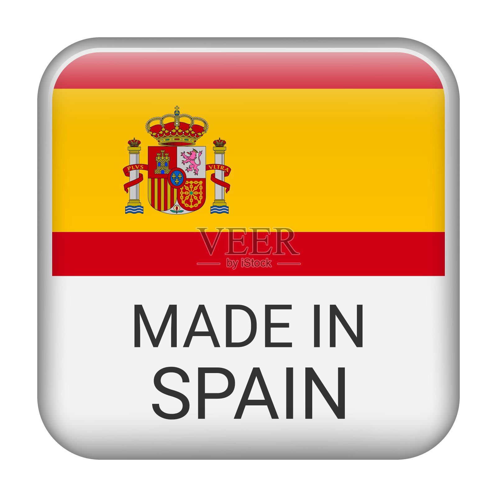 西班牙制造徽章矢量。印有星星和国旗的贴纸。标志孤立在白色背景上。插画图片素材