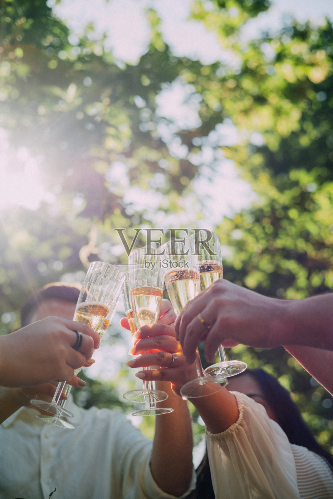 和朋友开夏日派对，喝香槟照片摄影图片