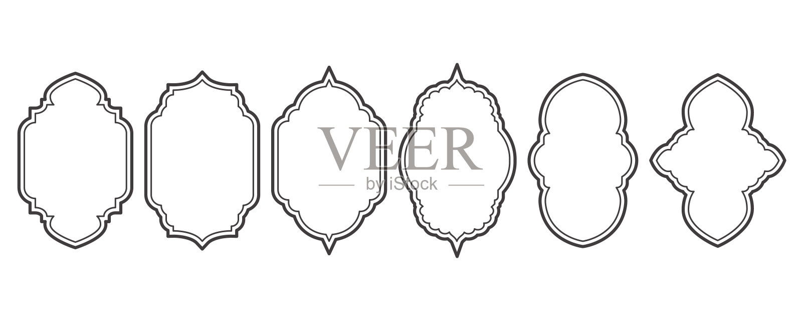斋月窗框和门框。带有装饰的伊斯兰拱门。东方设计元素。阿拉伯和土耳其轮廓标签。矢量装饰集插画图片素材