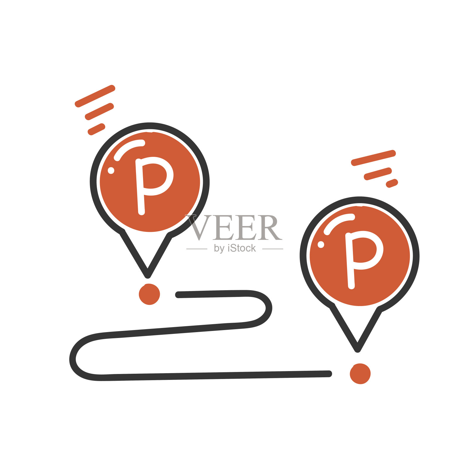 手绘涂鸦目的地指针与字母P插图向量插画图片素材