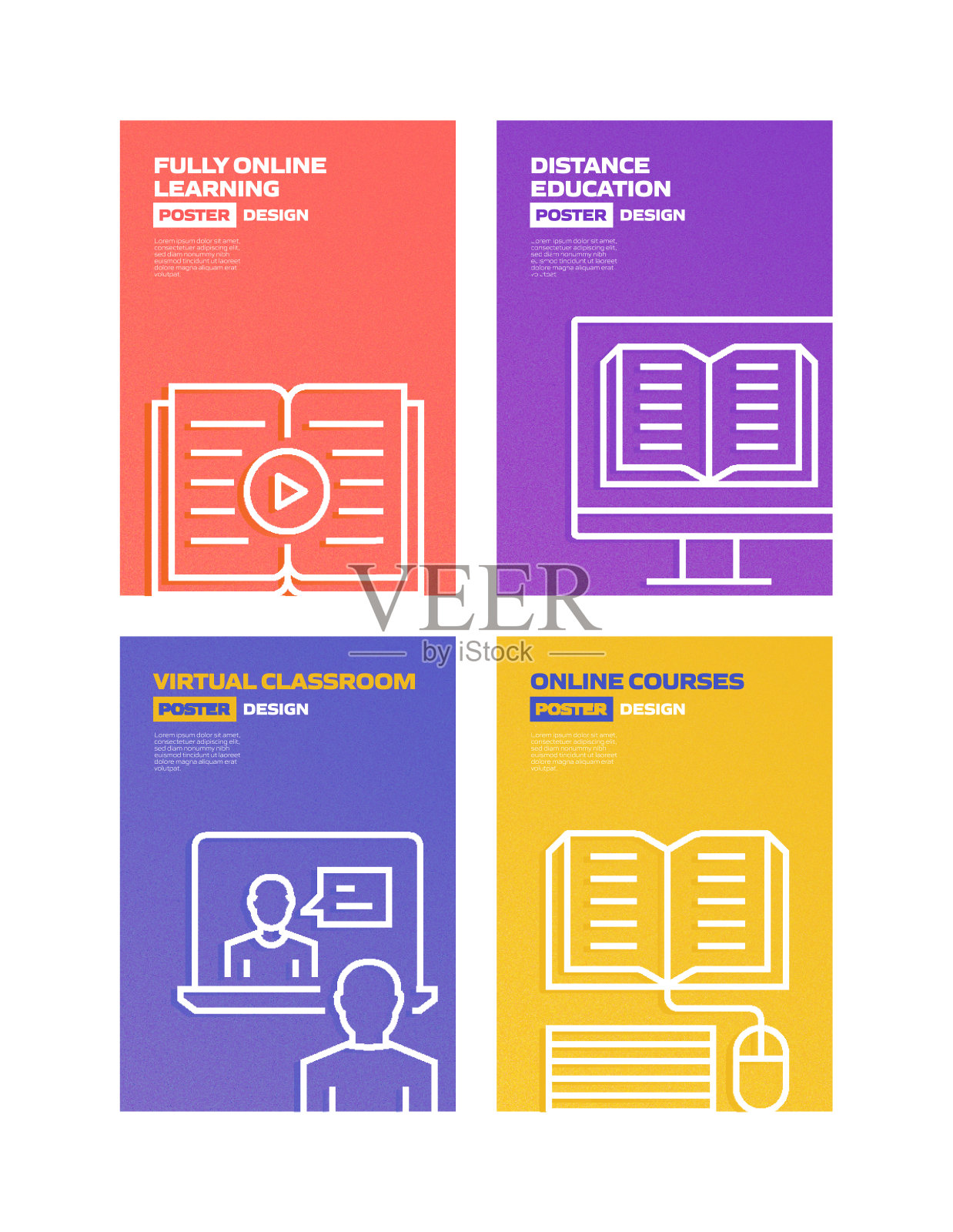 电子学习，在线教育，家庭教育相关手册，封面，海报设计模板。矢量图插画图片素材