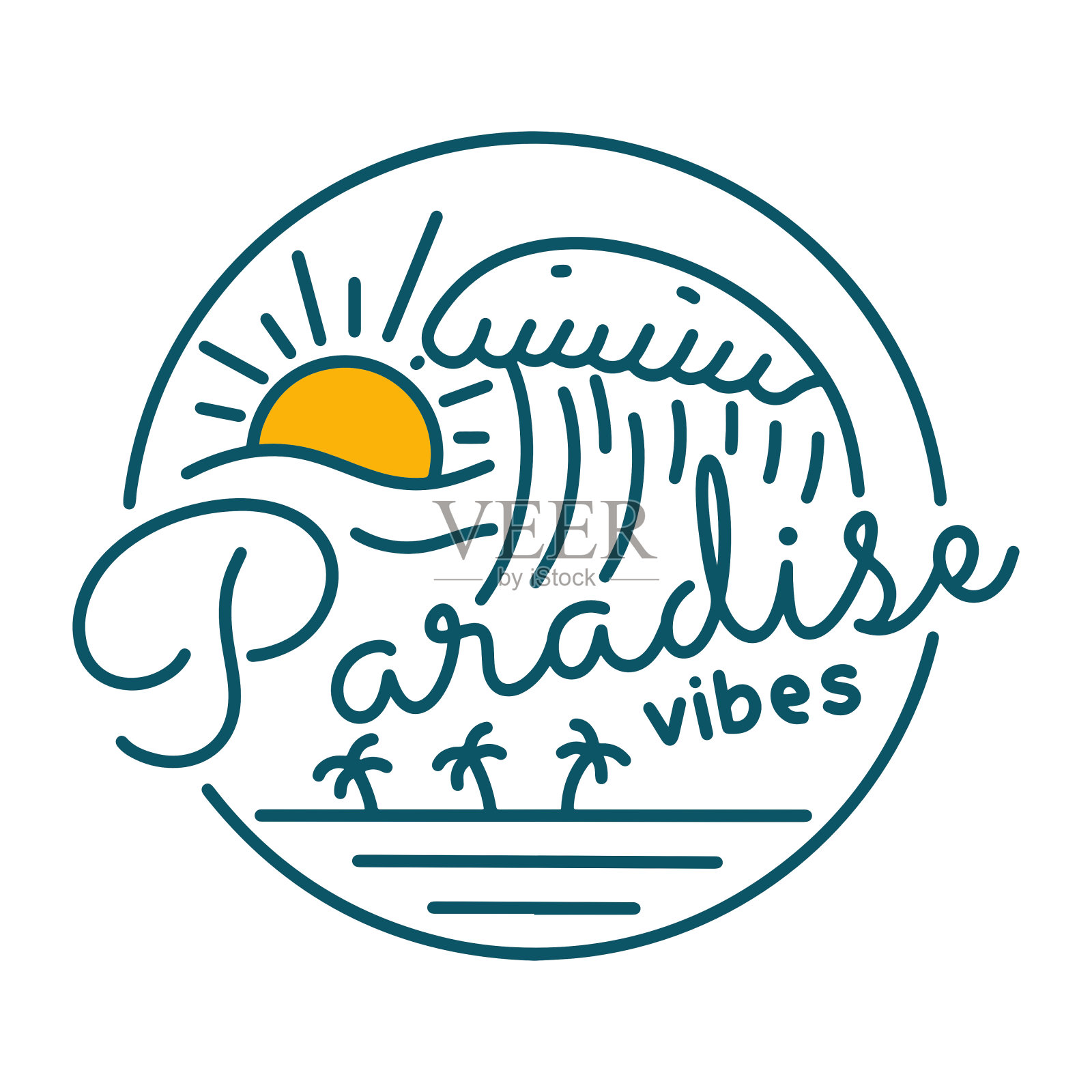 夏季天堂在单线艺术设计为t恤徽章补丁矢量插图插画图片素材