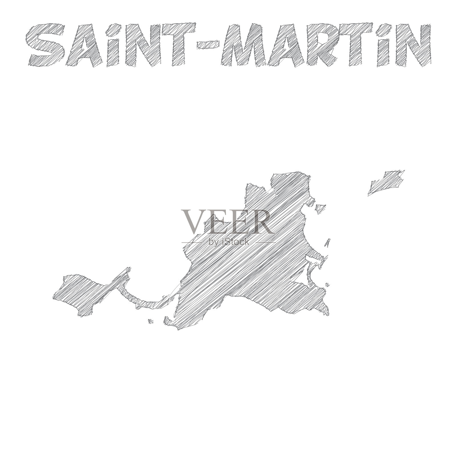 圣马丁地图手绘在白色的背景插画图片素材