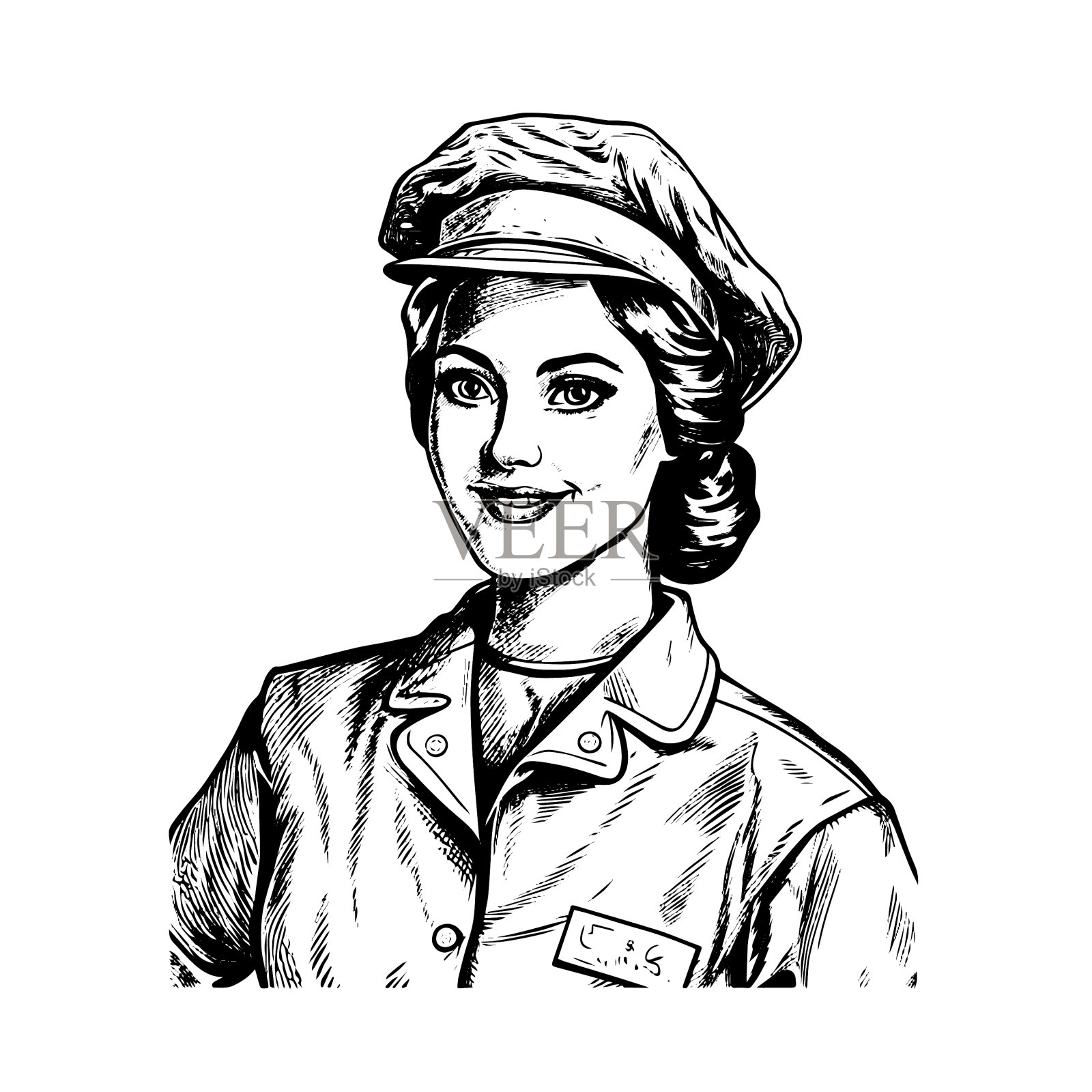 护士画孤立的手绘雕刻风格设计元素图片