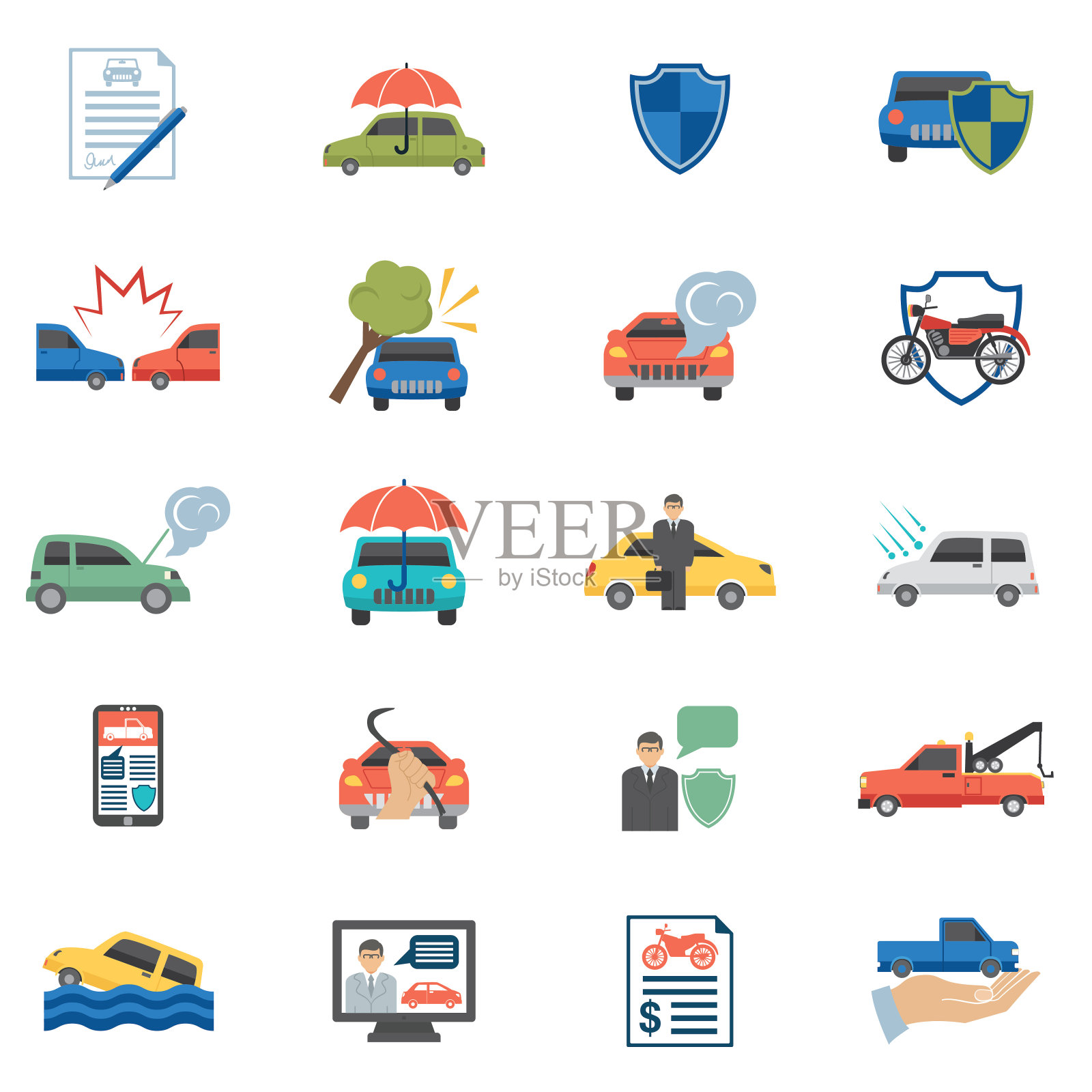 平面设计的汽车保险图标图标素材