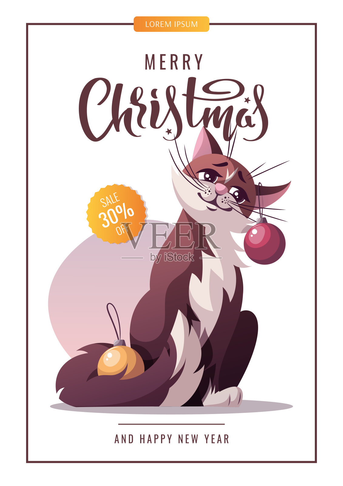 传单设计与猫和圣诞球插画图片素材