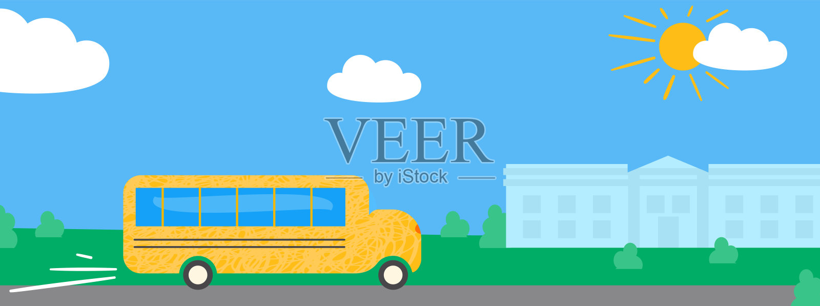 校车到校矢量图插画图片素材